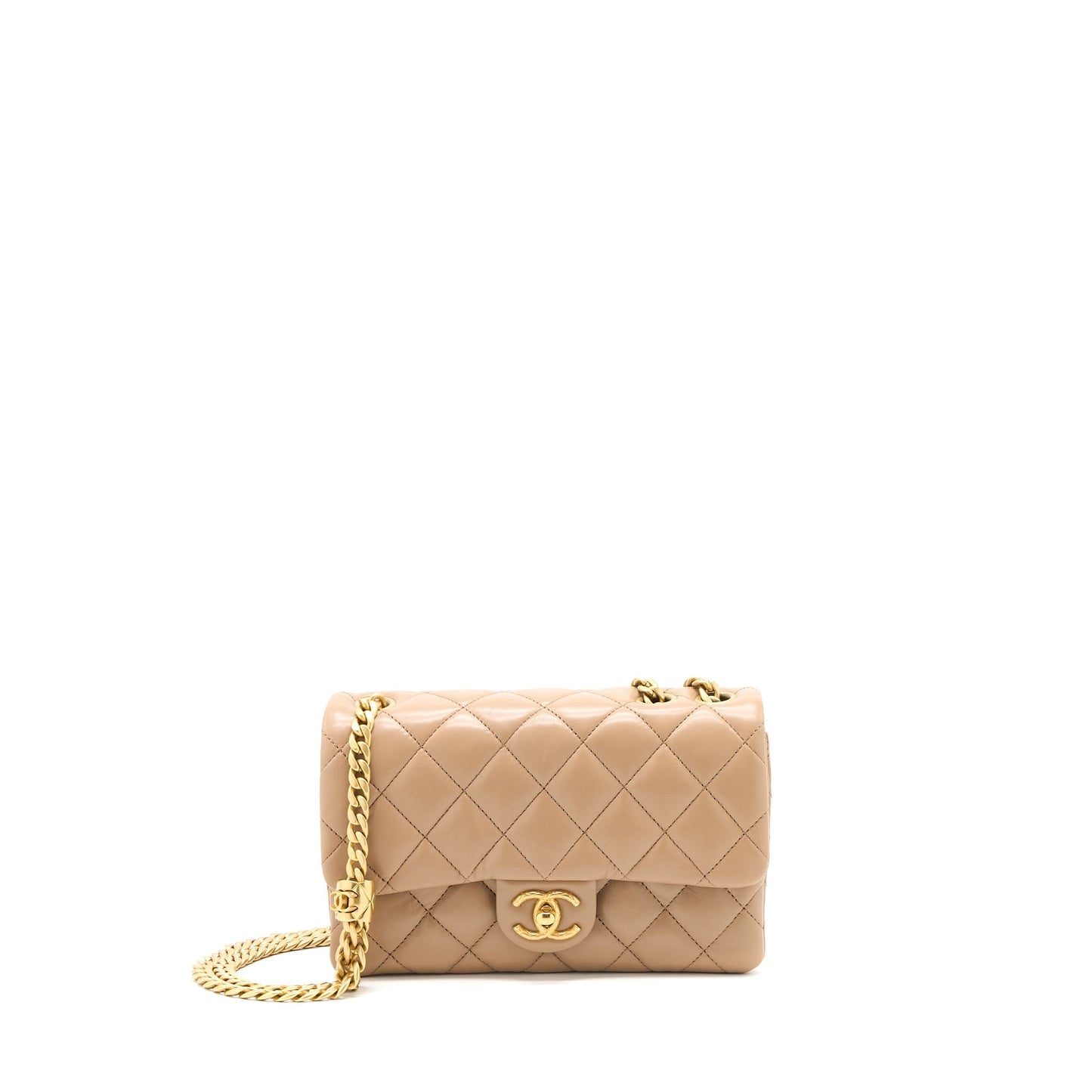 Chanel 22K Pillar Adjustable Flap Lambskin GHW Gold Beige Shoulder Bag