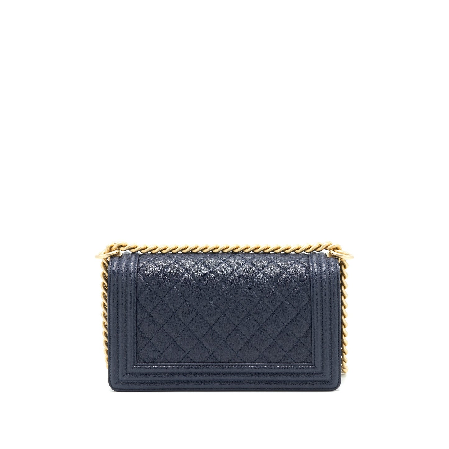 Chanel Boy Grained Navy Calfskin Brushed GHW Handbag