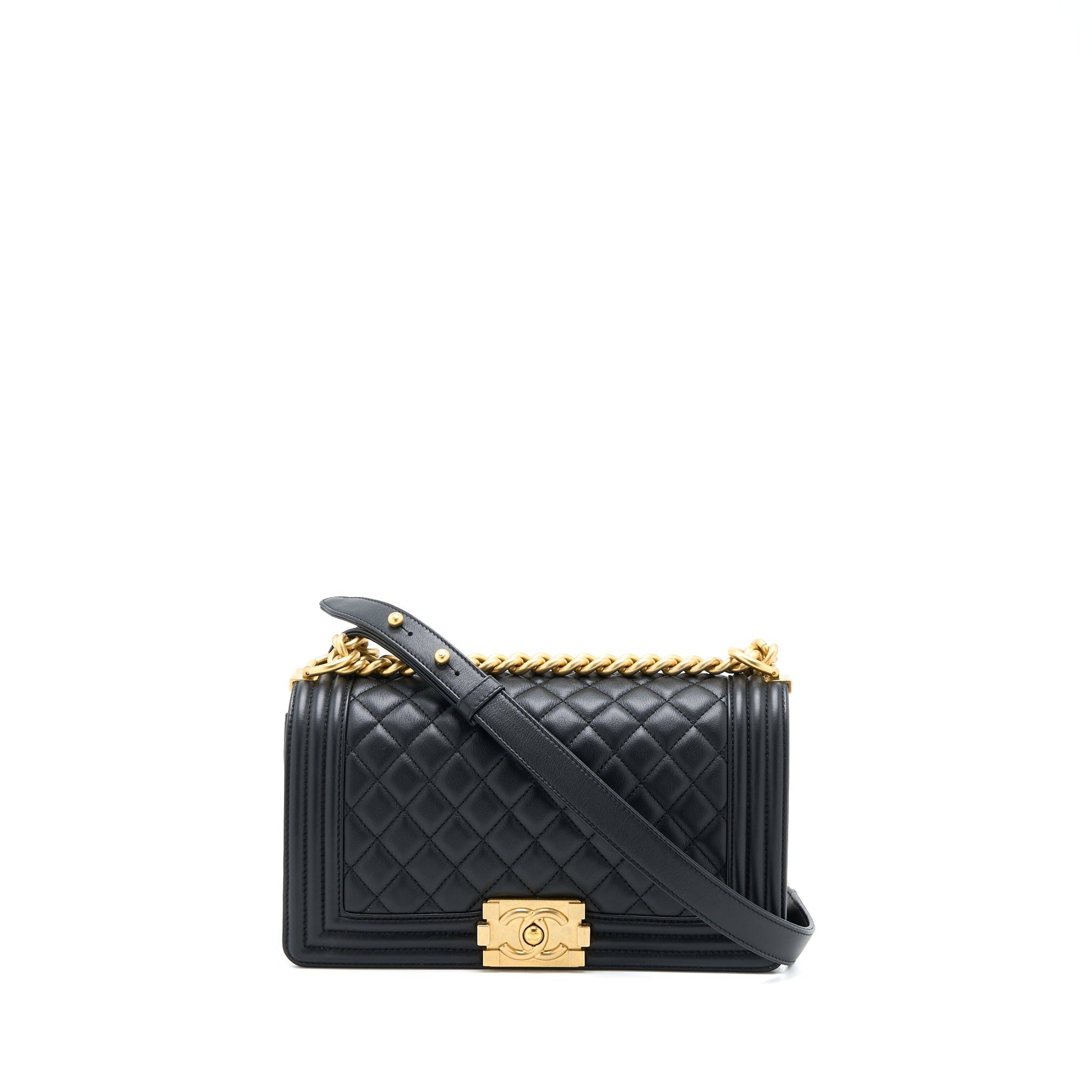 Chanel Boy Lambskin Brushed GHW Microchip Black Handbag