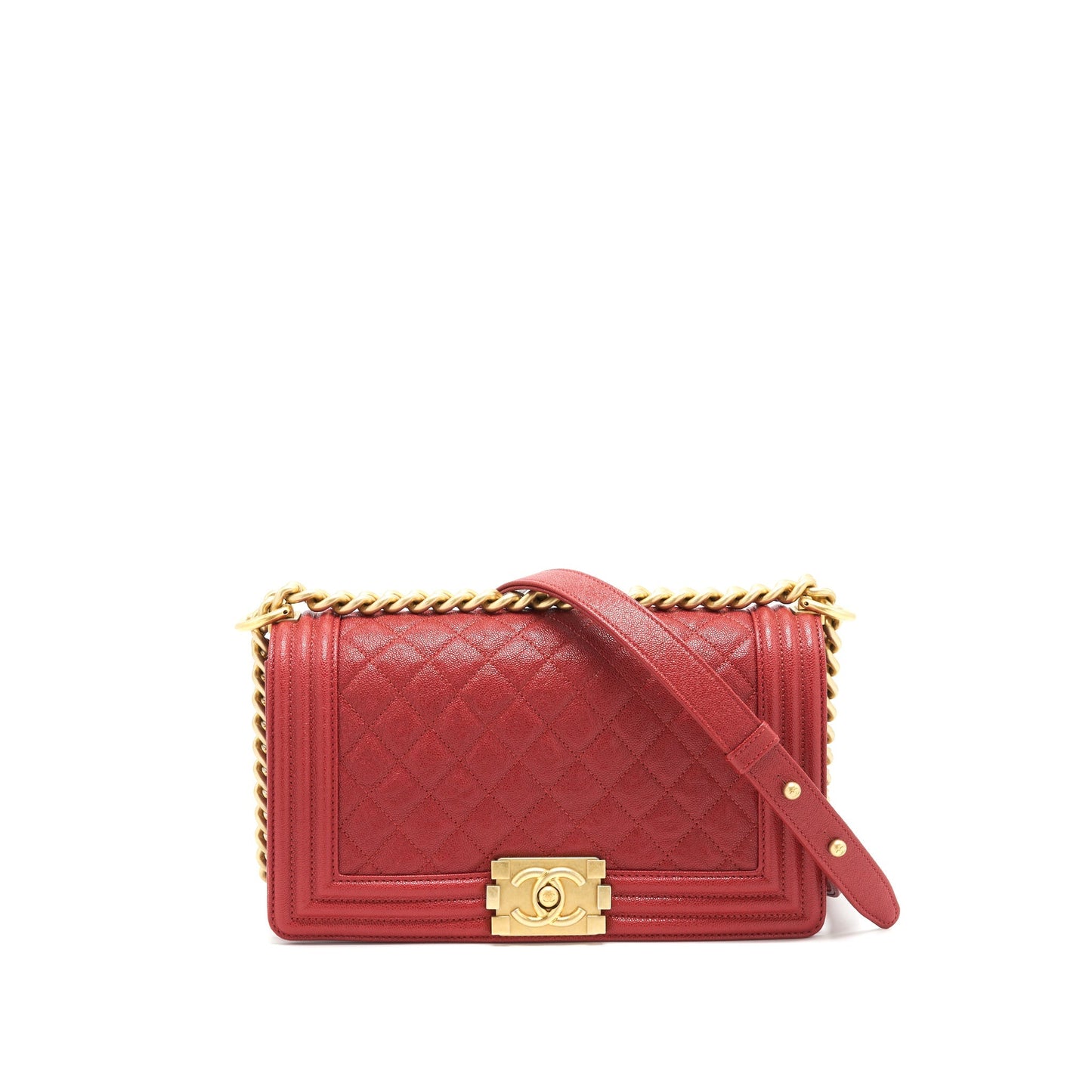 Chanel Boy Grained Calfskin Brushed GHW Red Handbag