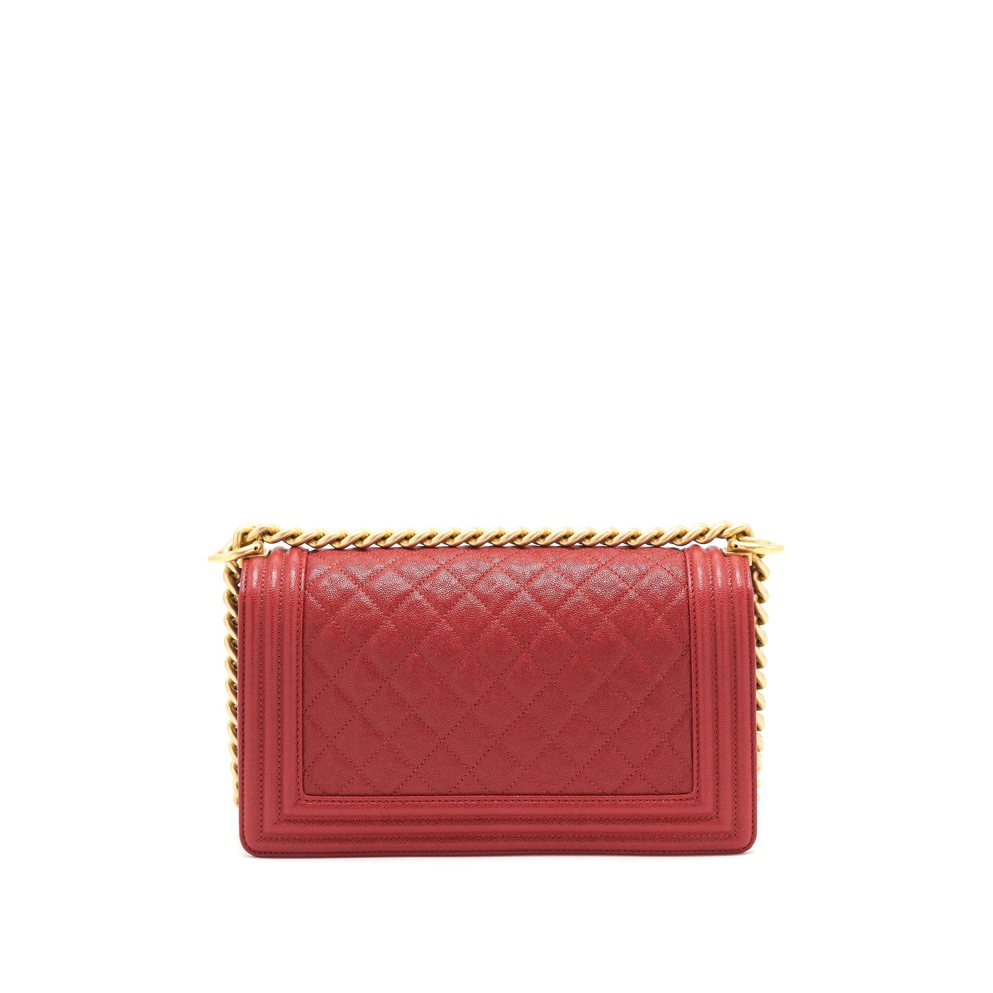 Chanel Boy Grained Calfskin Brushed GHW Red Handbag