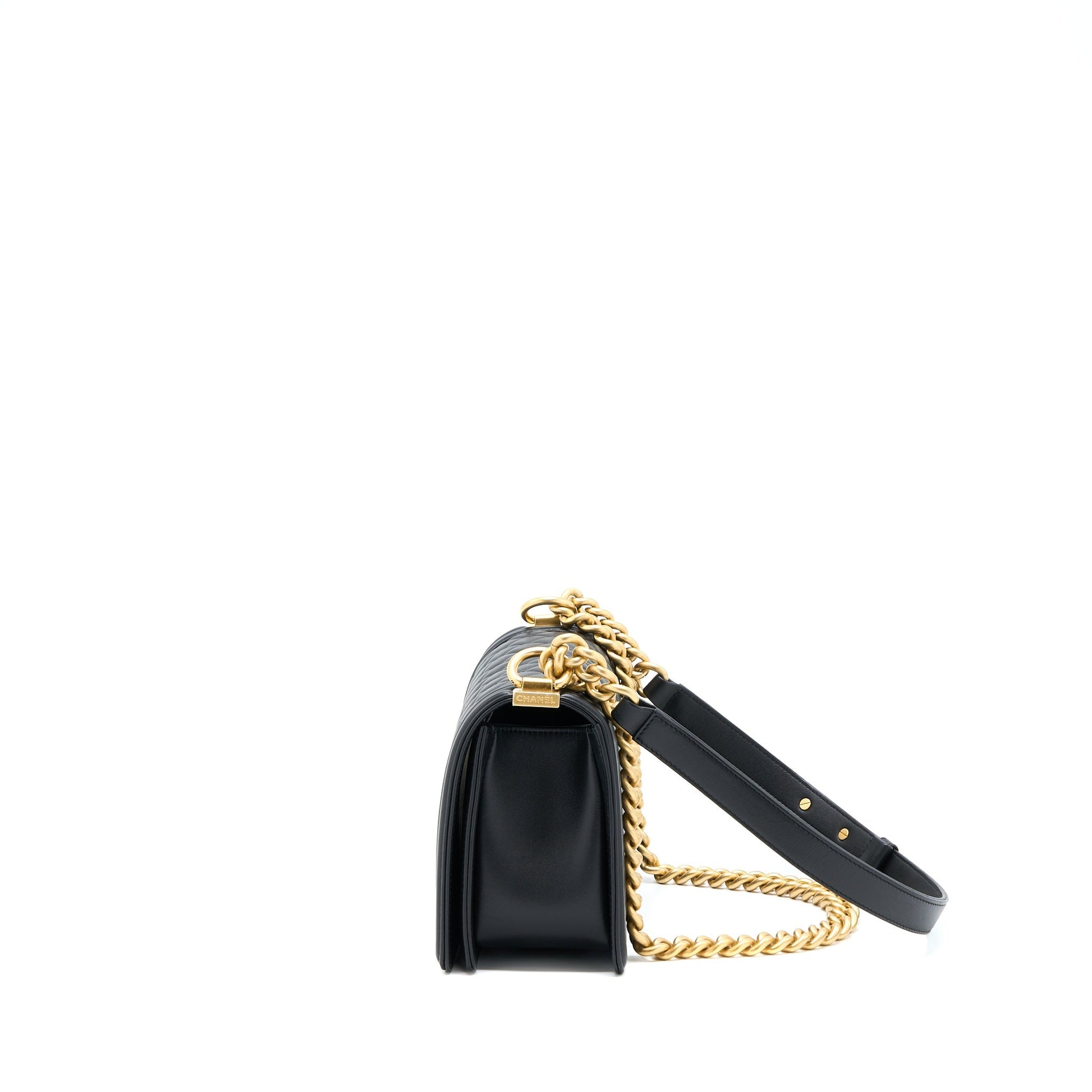 Chanel Boy Lambskin Brushed GHW Microchip Black Handbag
