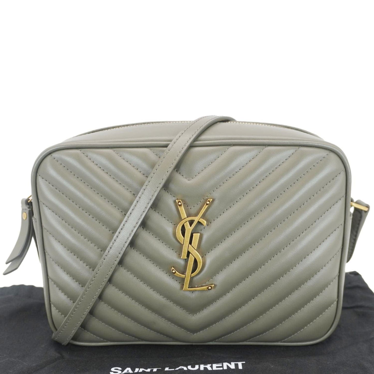 YSL Saint Laurent Yves Lou Camera Shoulder Bag Leather Monogram Gray