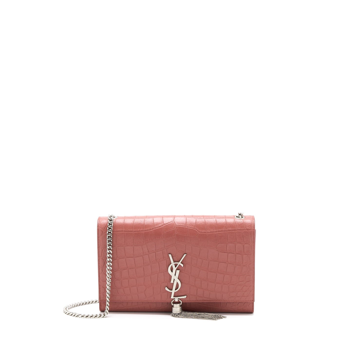 YSL Saint Laurent Saint Laurent Kate Crocodile Embossed Calfskin Travel Pink Medium Travel Bag