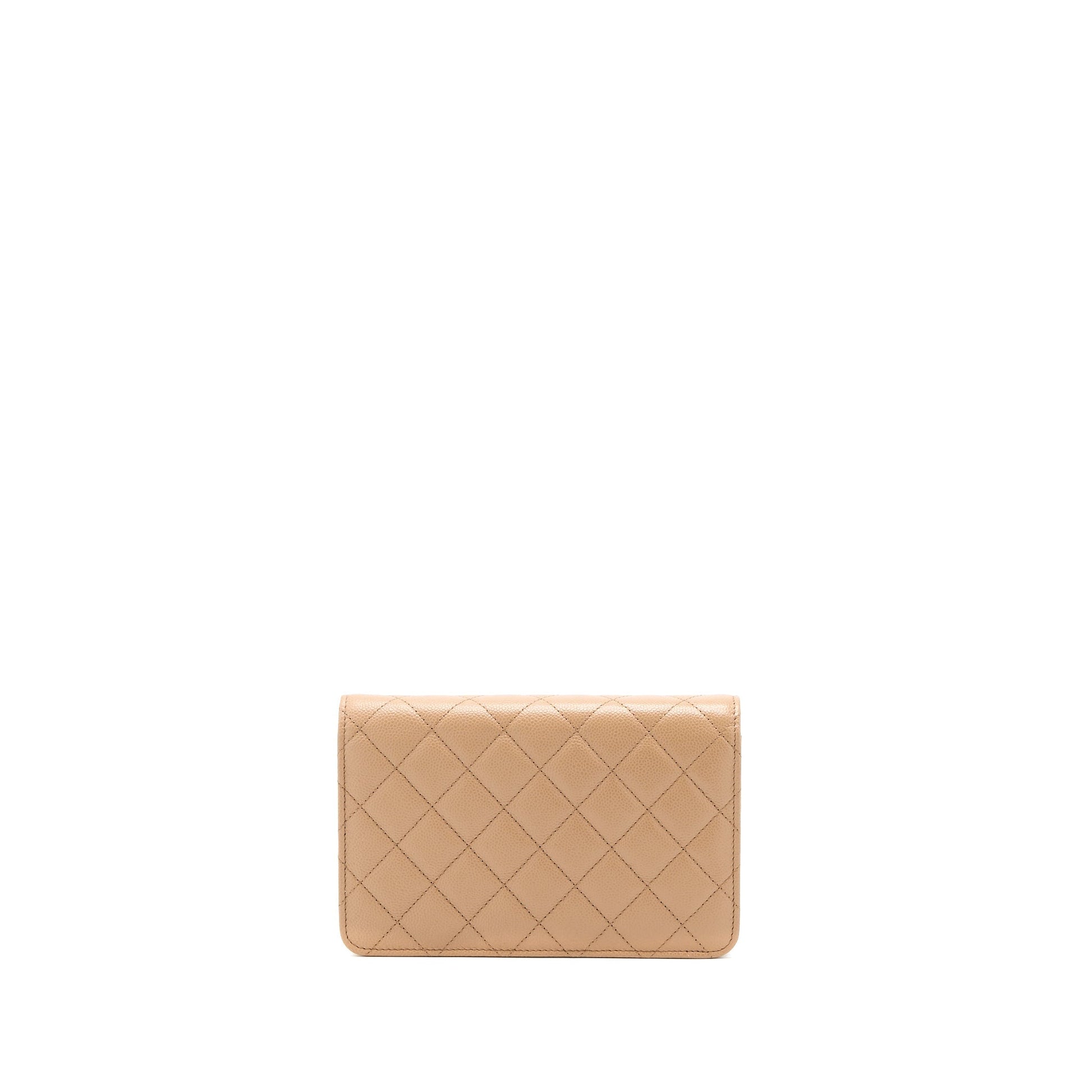 Chanel 22K On Caviar Dark LGHW Microchip Beige Wallet Case