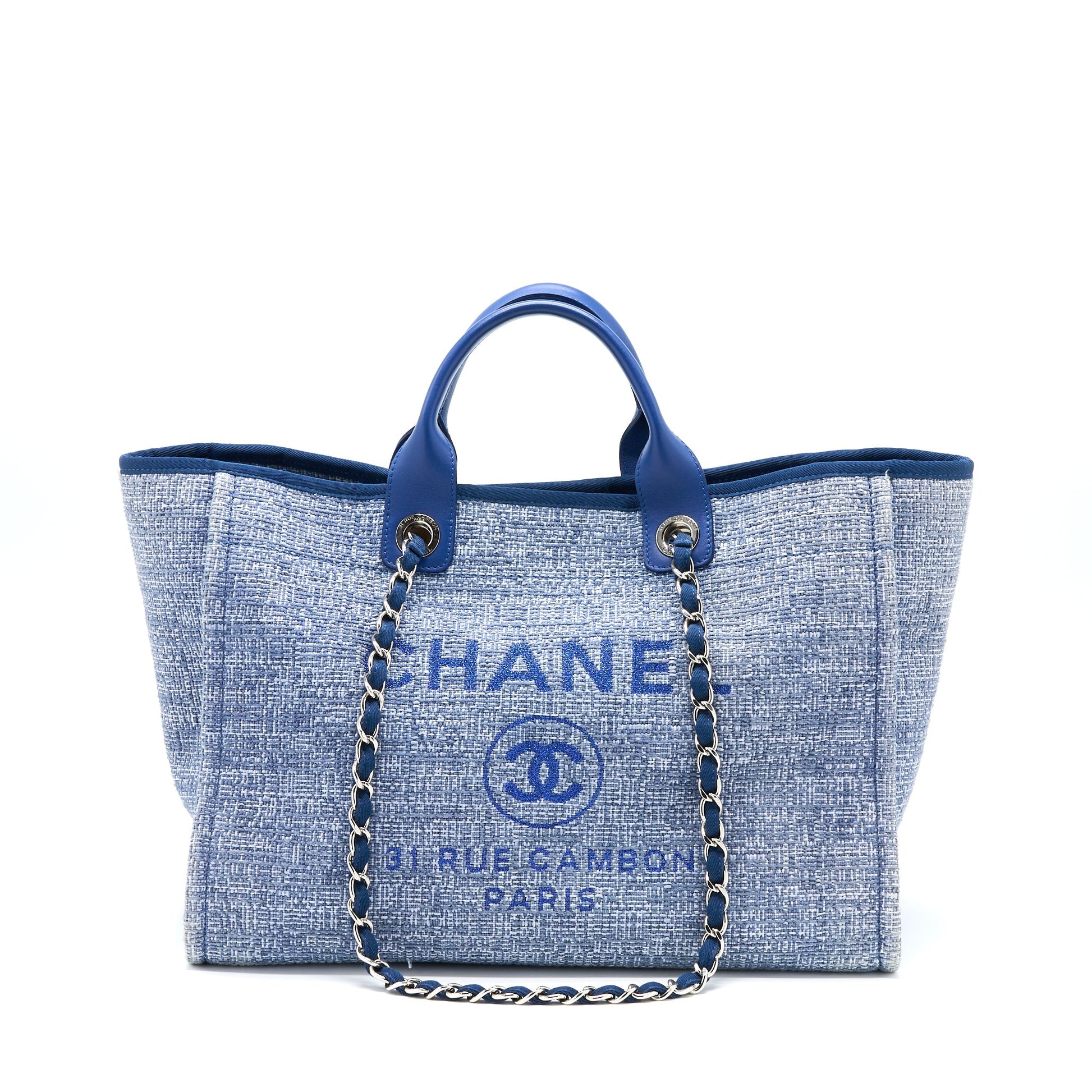Chanel Deauville Tweed Light SHW Blue Tote Bag