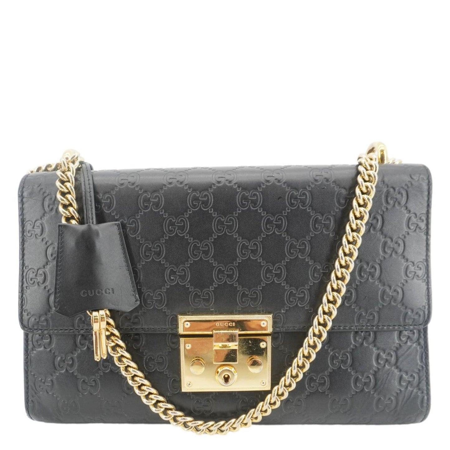 Gucci Padlock Chain Shoulder Bag Leather Black
