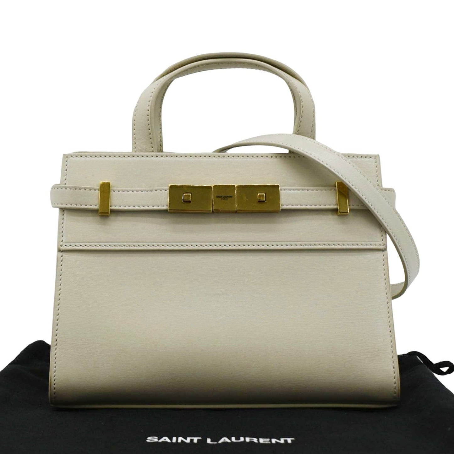 YSL Saint Laurent Yves Manhattan Shopper Tote Bag Leather Beige