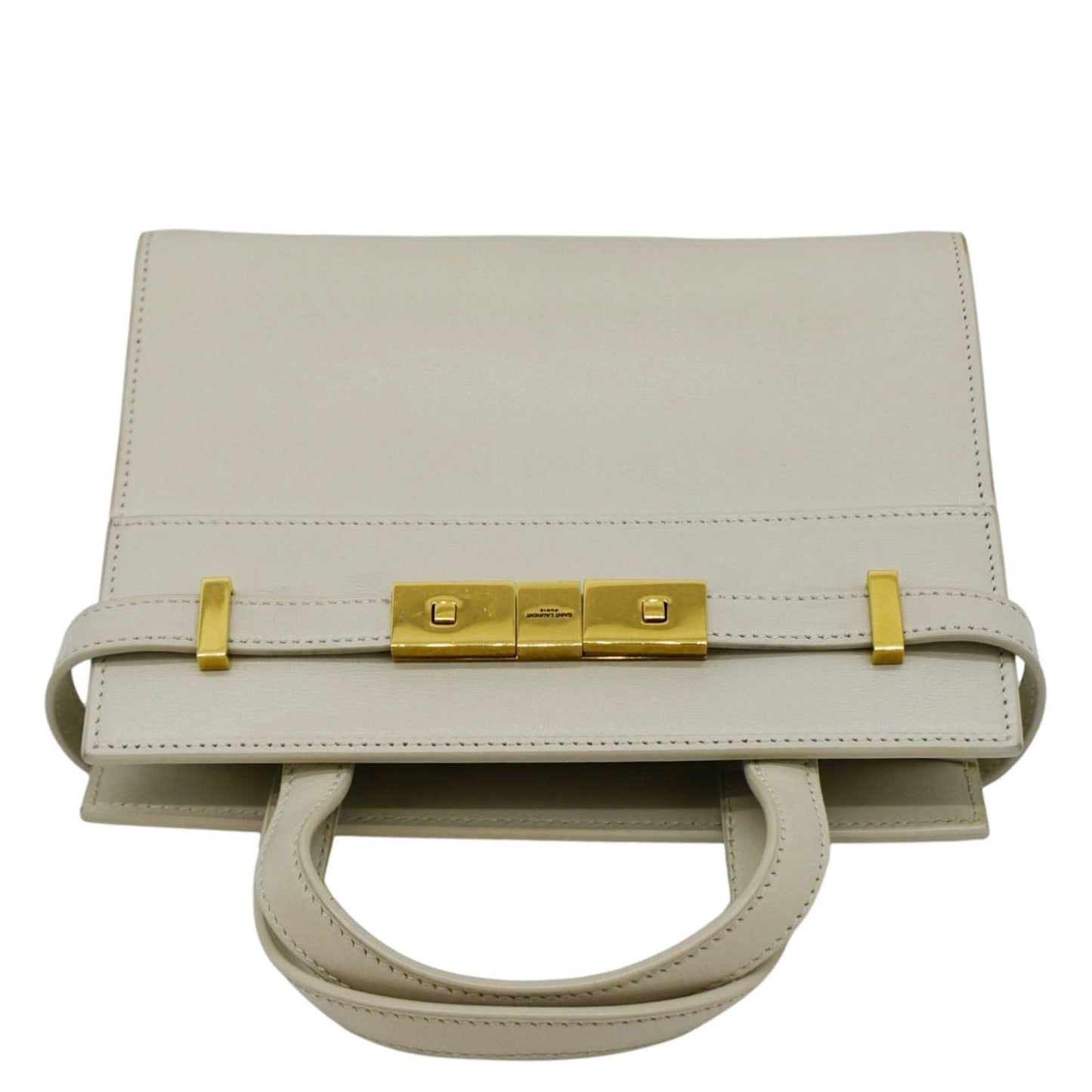 YSL Saint Laurent Yves Manhattan Shopper Tote Bag Leather Beige
