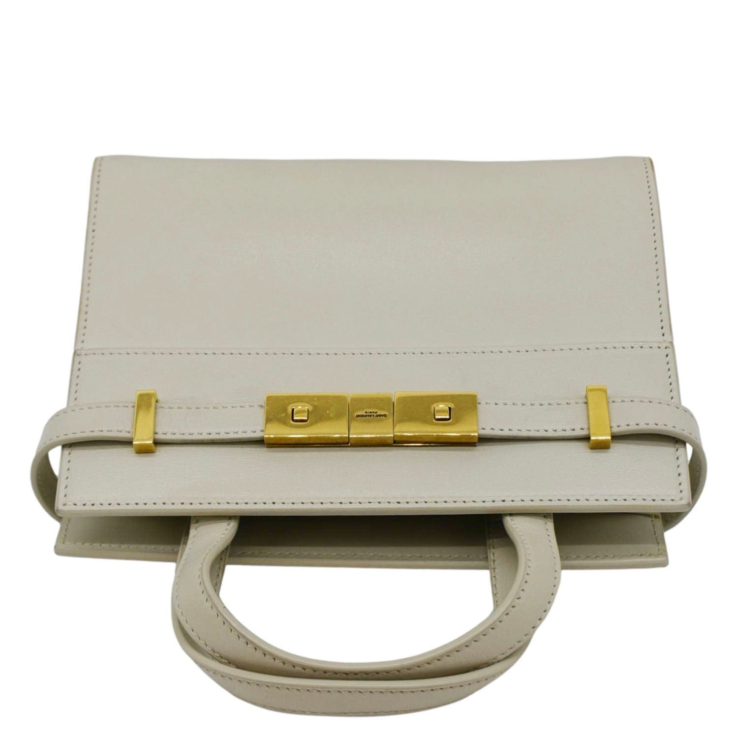 YSL Saint Laurent Yves Manhattan Shopper Tote Bag Leather Beige