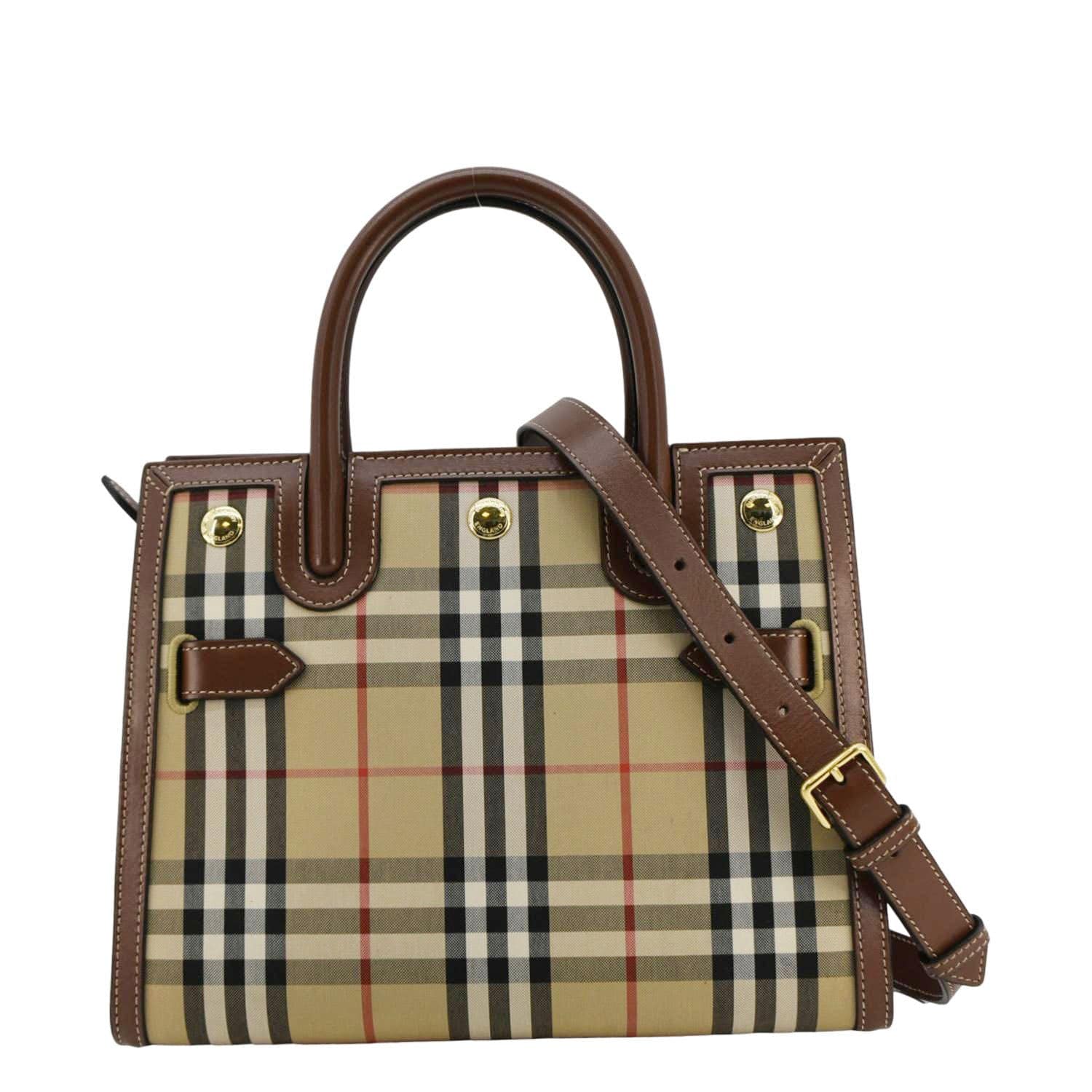Burberry Luxury Title Check Two Handle Shoulder Bag Canvas Brown Mini