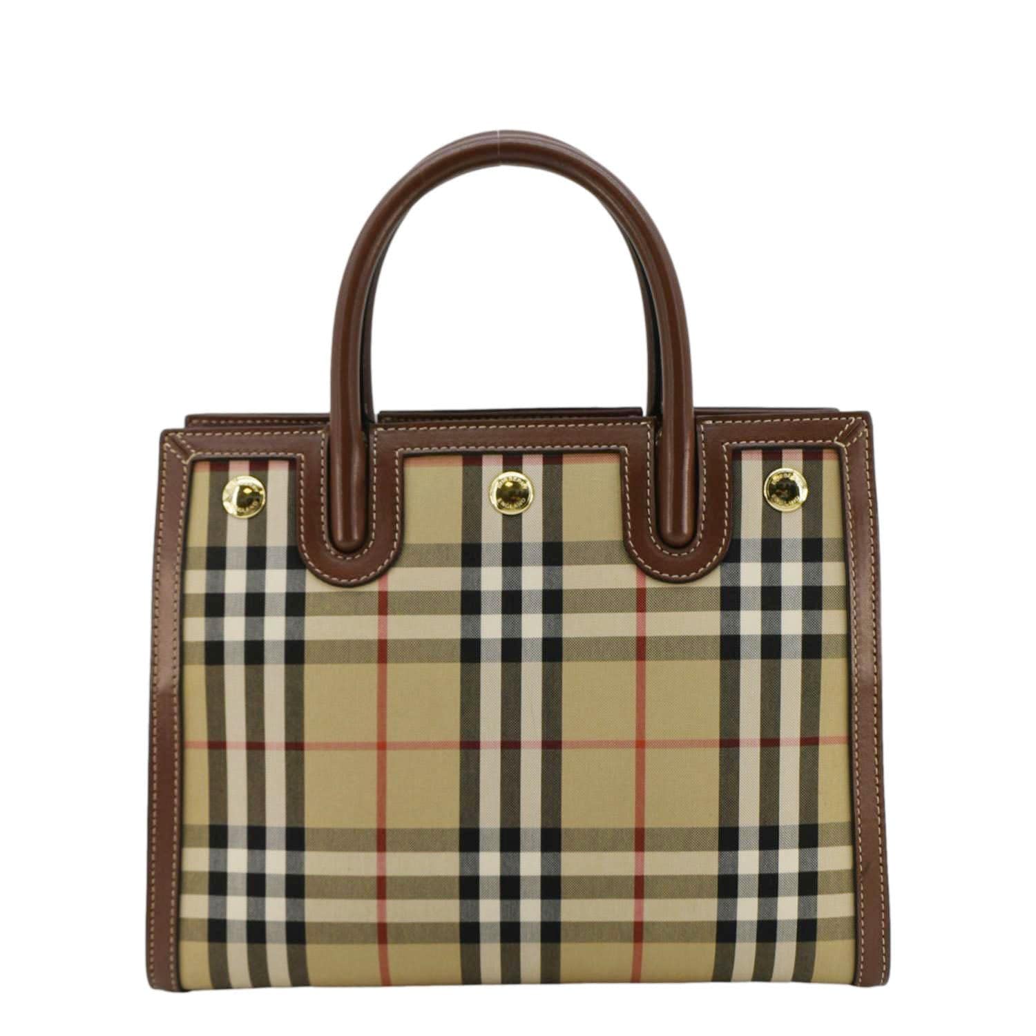 Burberry Luxury Title Check Two Handle Shoulder Bag Canvas Brown Mini