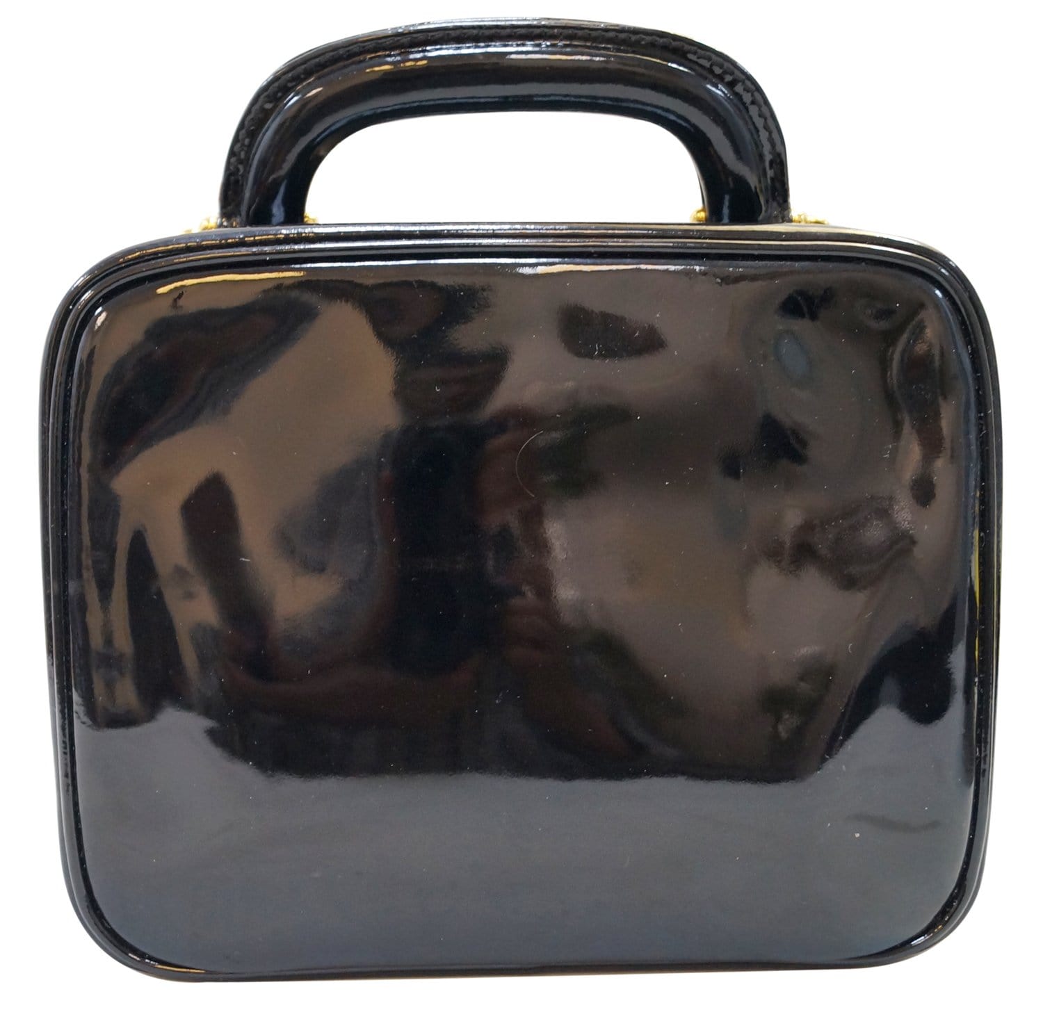 Chanel CC Patent 2way Vanity Cosmetic Leather Black Travel Bag Cosmetic Bag