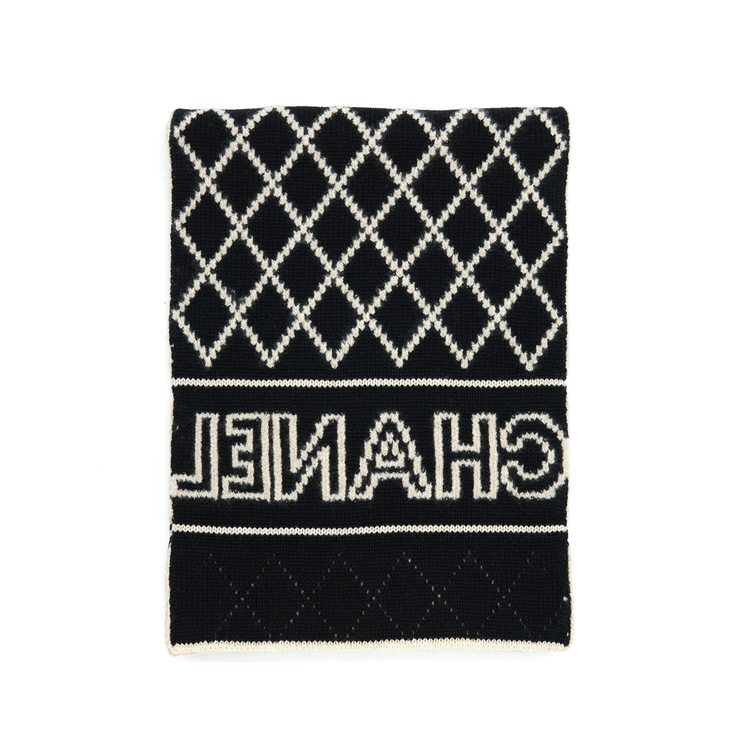 Chanel Cashmere Wool Silk printed Scarf Light Black Grey
