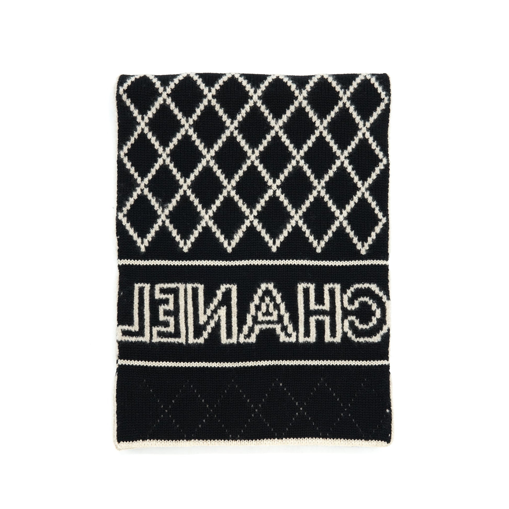 Chanel Cashmere Wool Silk printed Scarf Light Black Grey