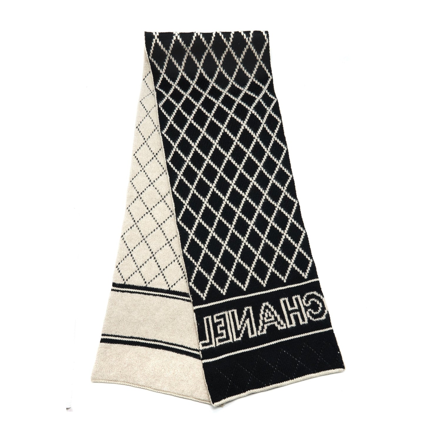 Chanel Cashmere Wool Silk printed Scarf Light Black Grey