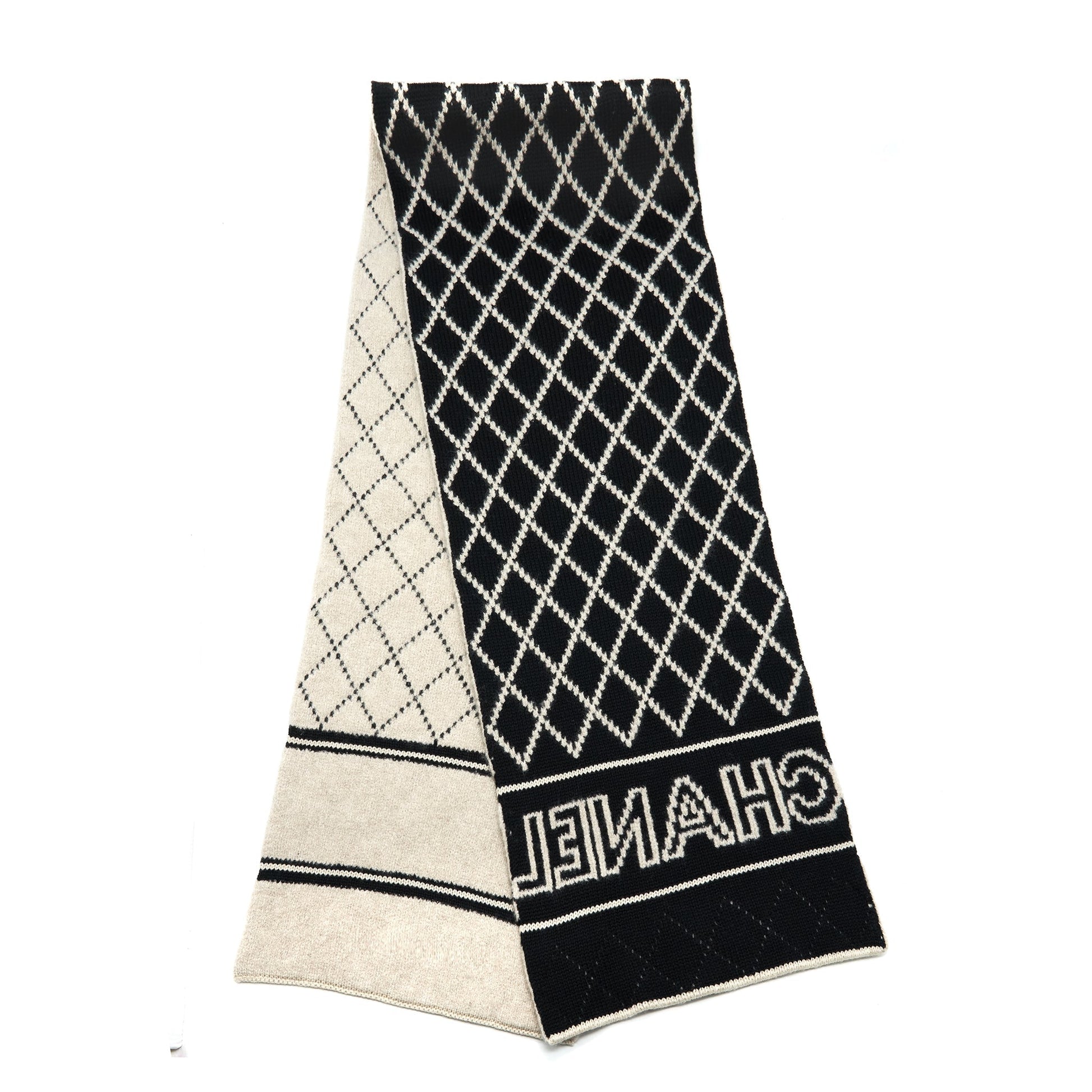 Chanel Cashmere Wool Silk printed Scarf Light Black Grey