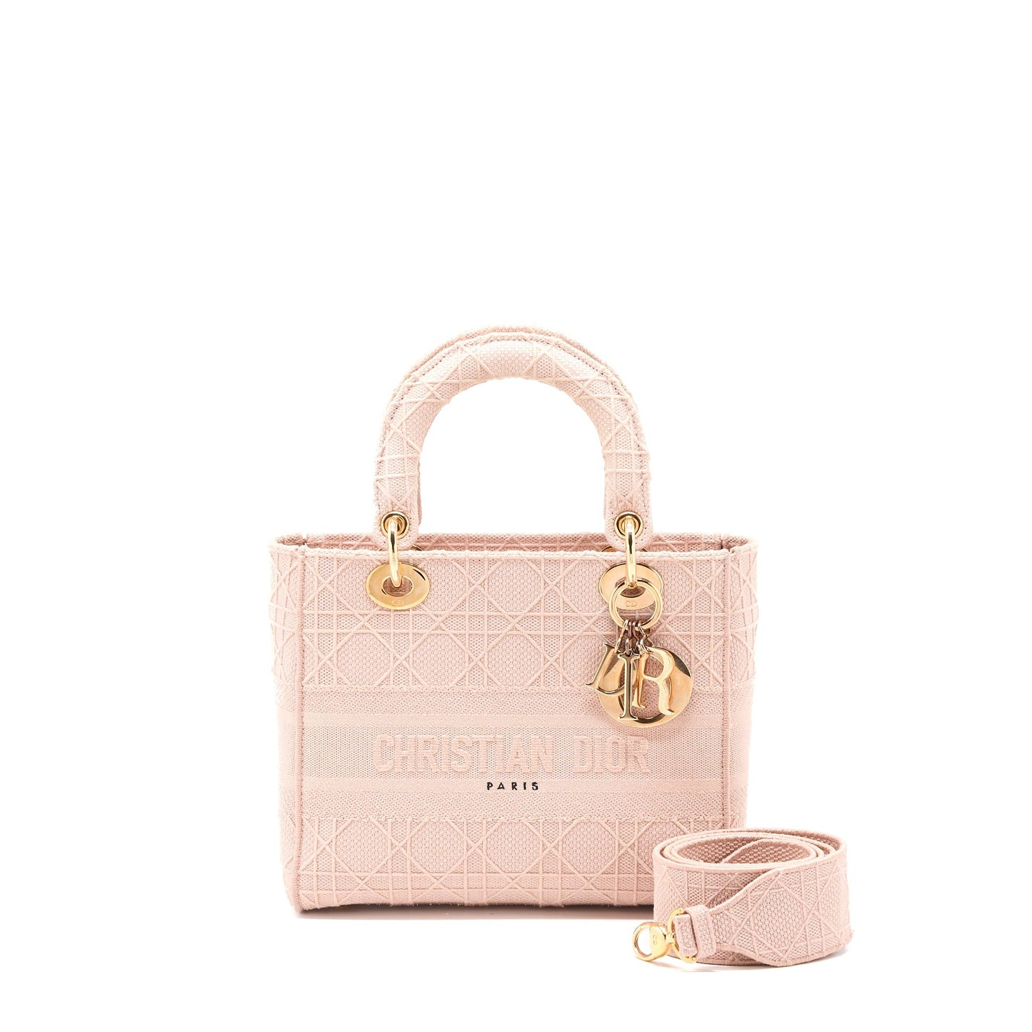 Dior Lady Lady D Lite Purse Cannage Embroidery Pink Medium Travel Bag