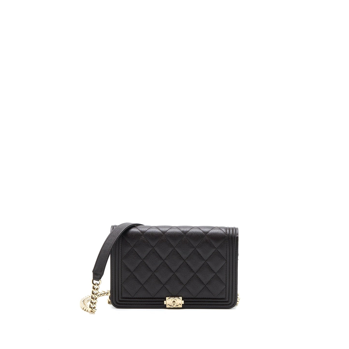 Chanel Boy On Grained Calfskin LGHW Microchip Brown Wallet Case