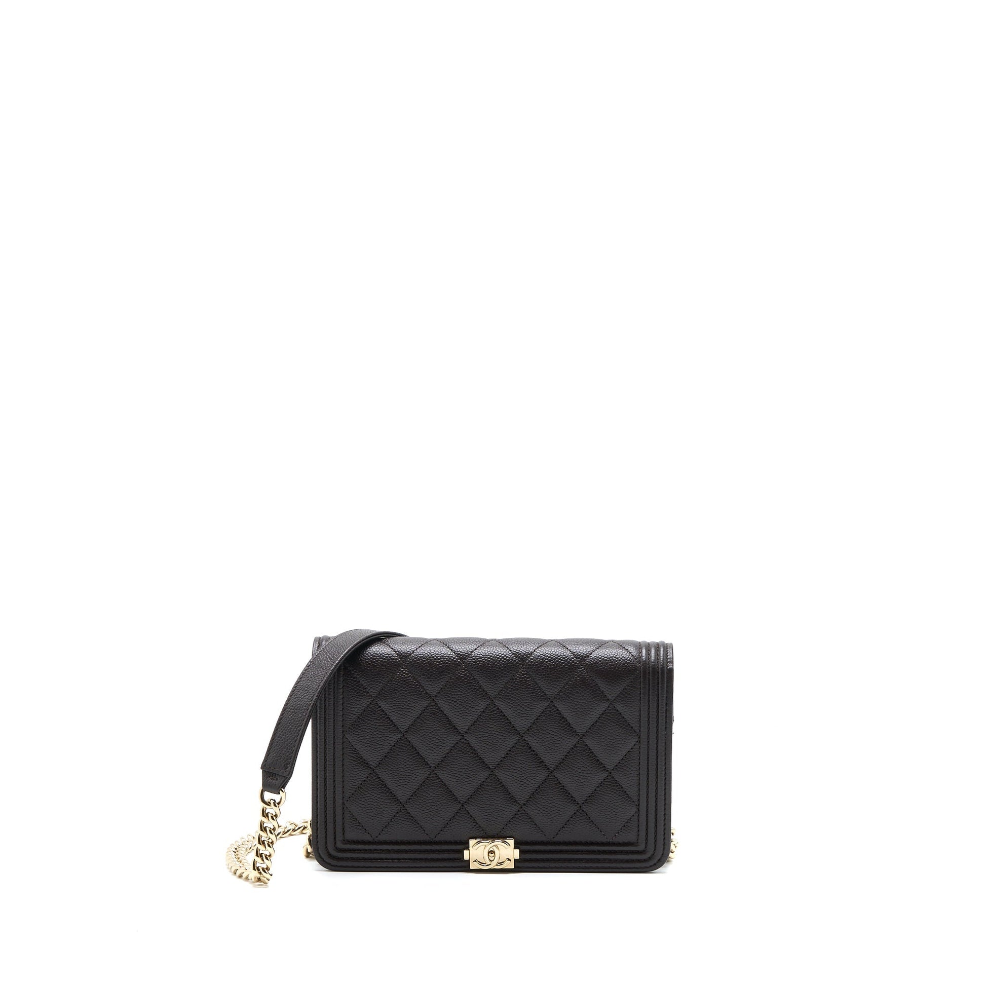Chanel Boy On Grained Calfskin LGHW Microchip Brown Wallet Case