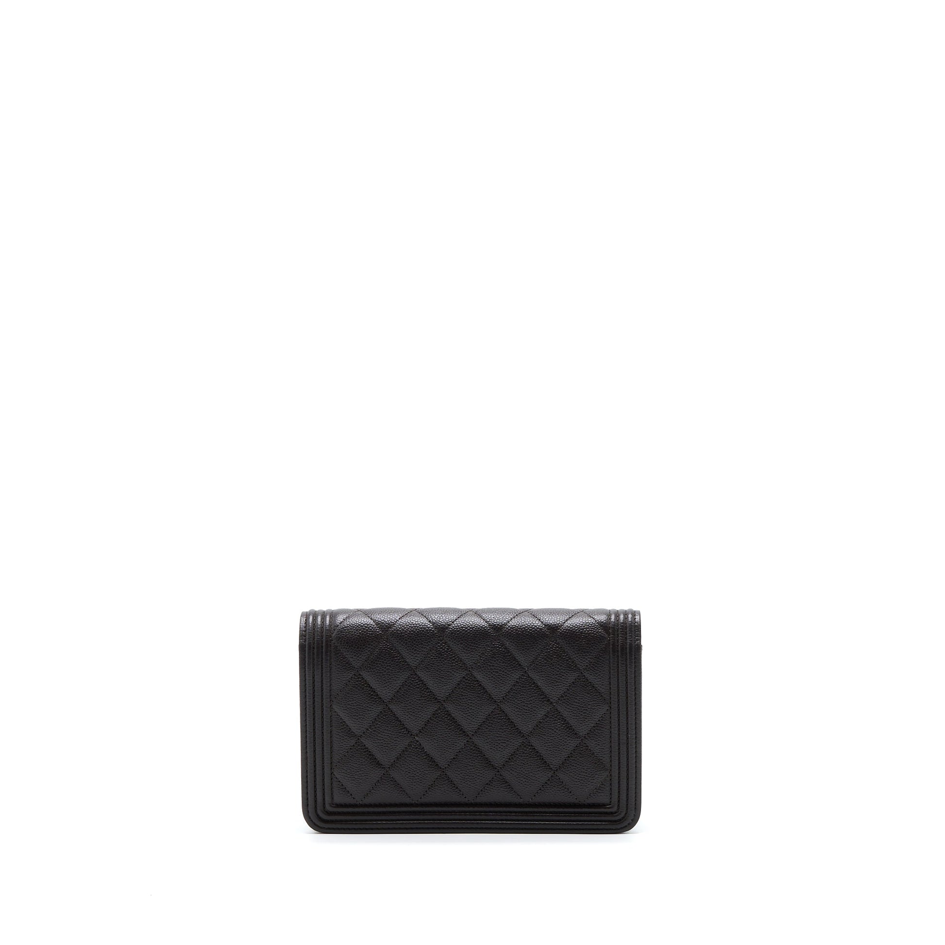 Chanel Boy On Grained Calfskin LGHW Microchip Brown Wallet Case