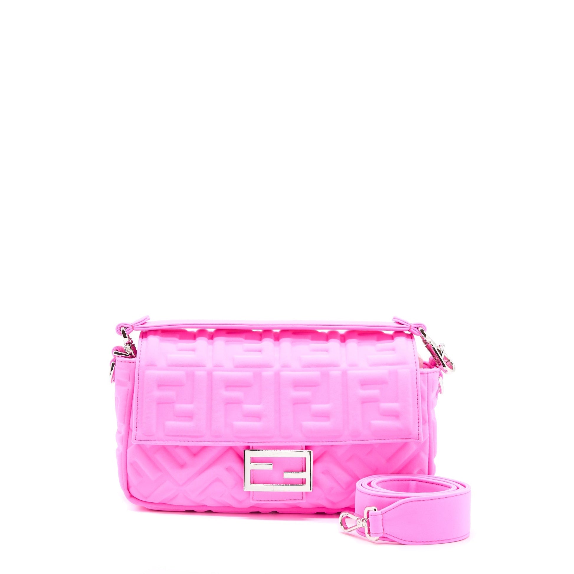 Fendi Baguette Purse Lycra Bright Pink Embossed Shoulder Bag
