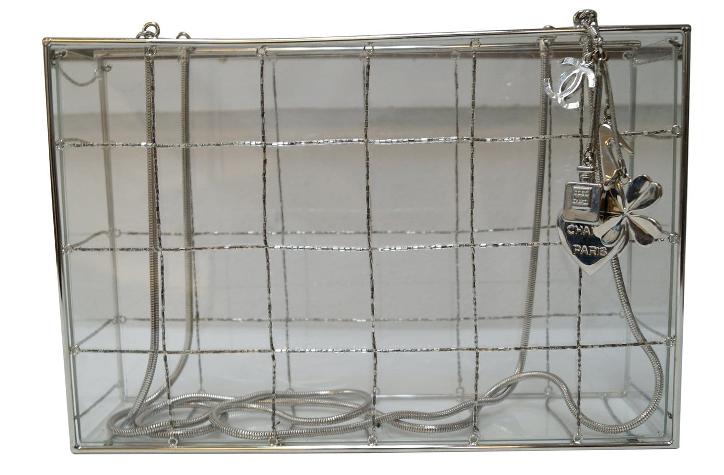 Chanel Plastic Box Grid Clear Rare Travel Bag