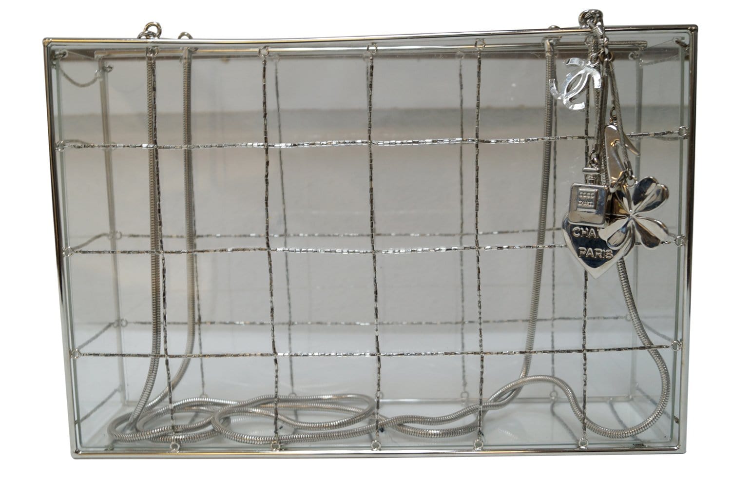 Chanel Plastic Box Grid Clear Rare Travel Bag