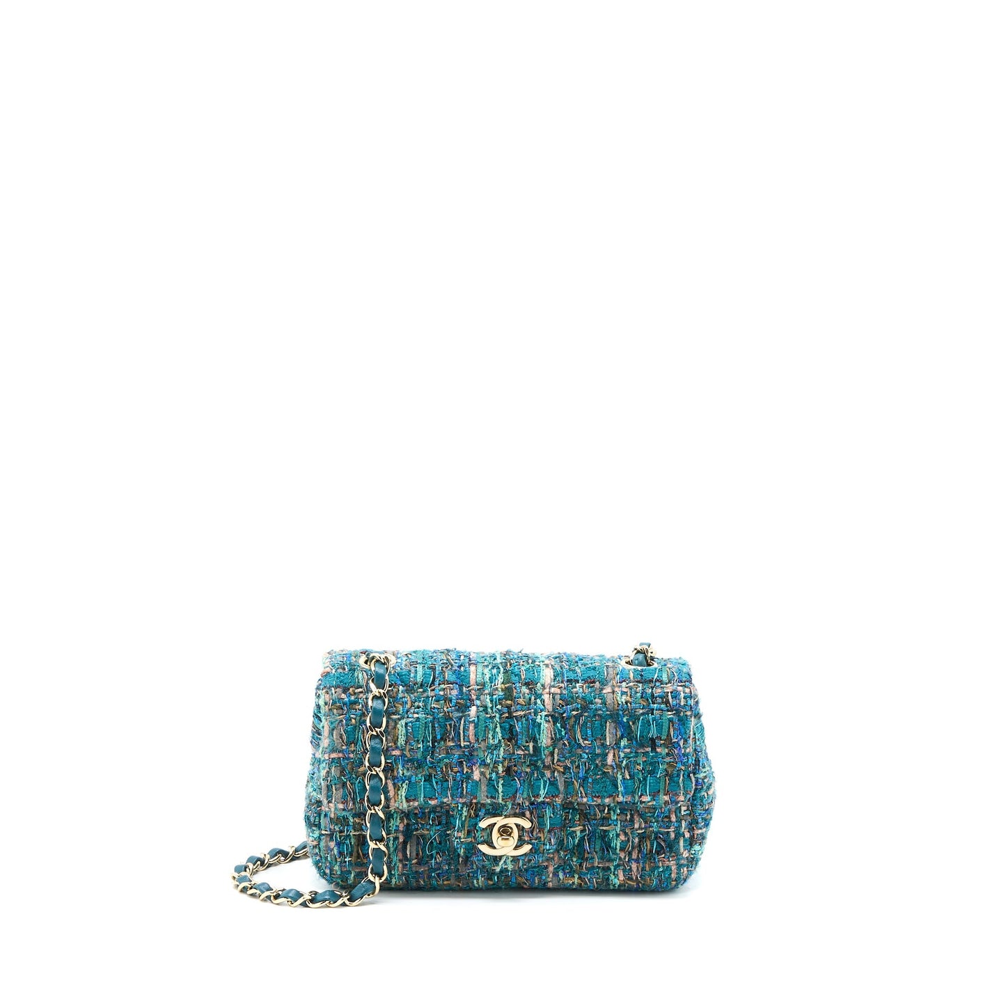 Chanel Rectangular Flap Tweed LGHW Multicolor Green Shoulder Bag