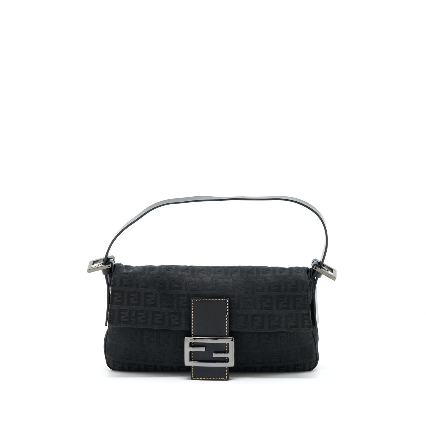 Fendi Zucca Baguette With Hardware Handbag Canvas Black Silver Shoulder Bag