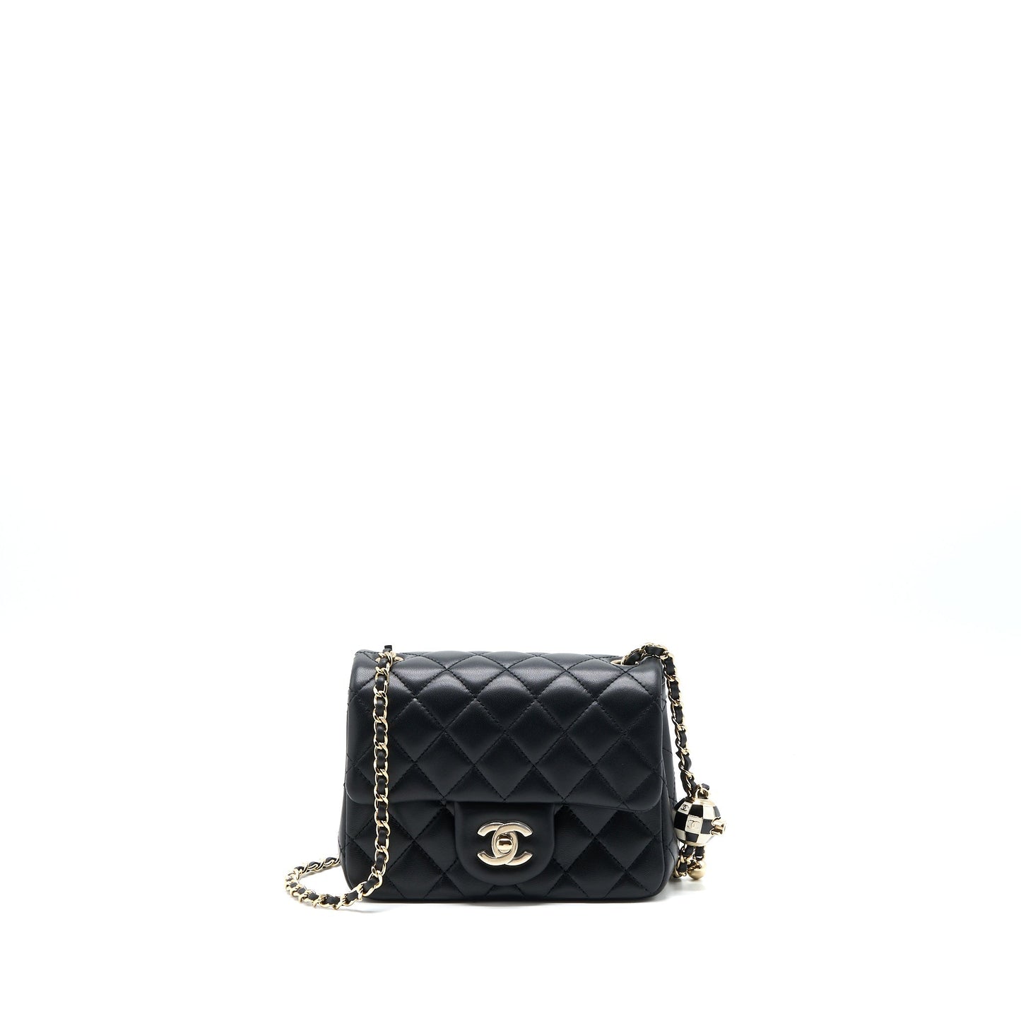 Chanel 23C Pearl Crush Square Flap Lambskin Black Shoulder Bag Lghw Microchip