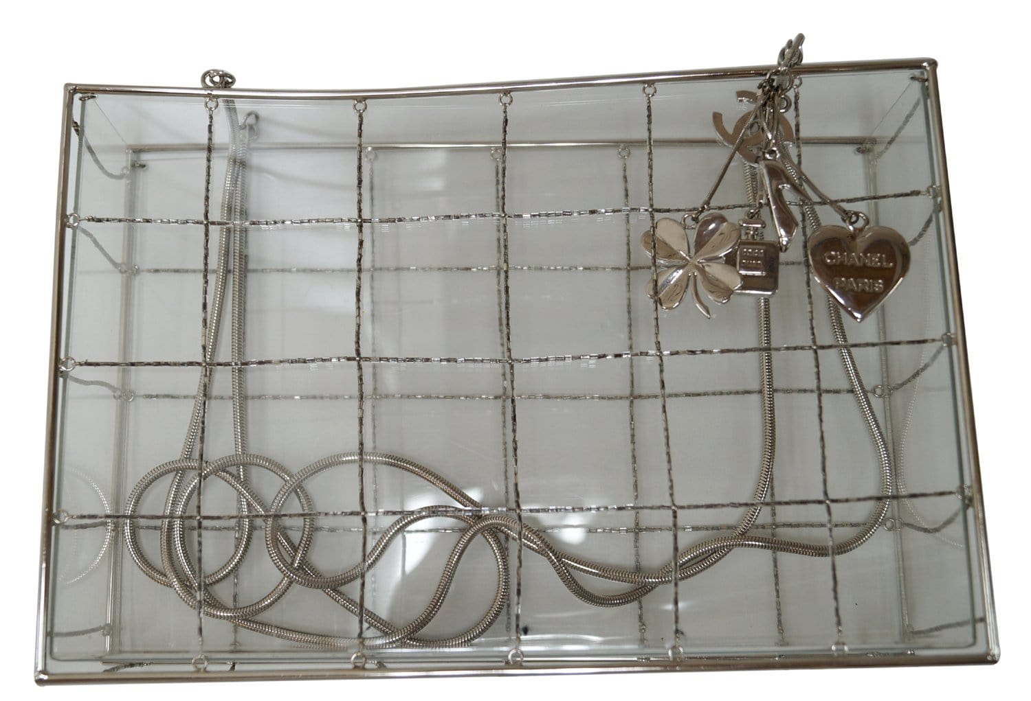 Chanel Plastic Box Grid Clear Rare Travel Bag