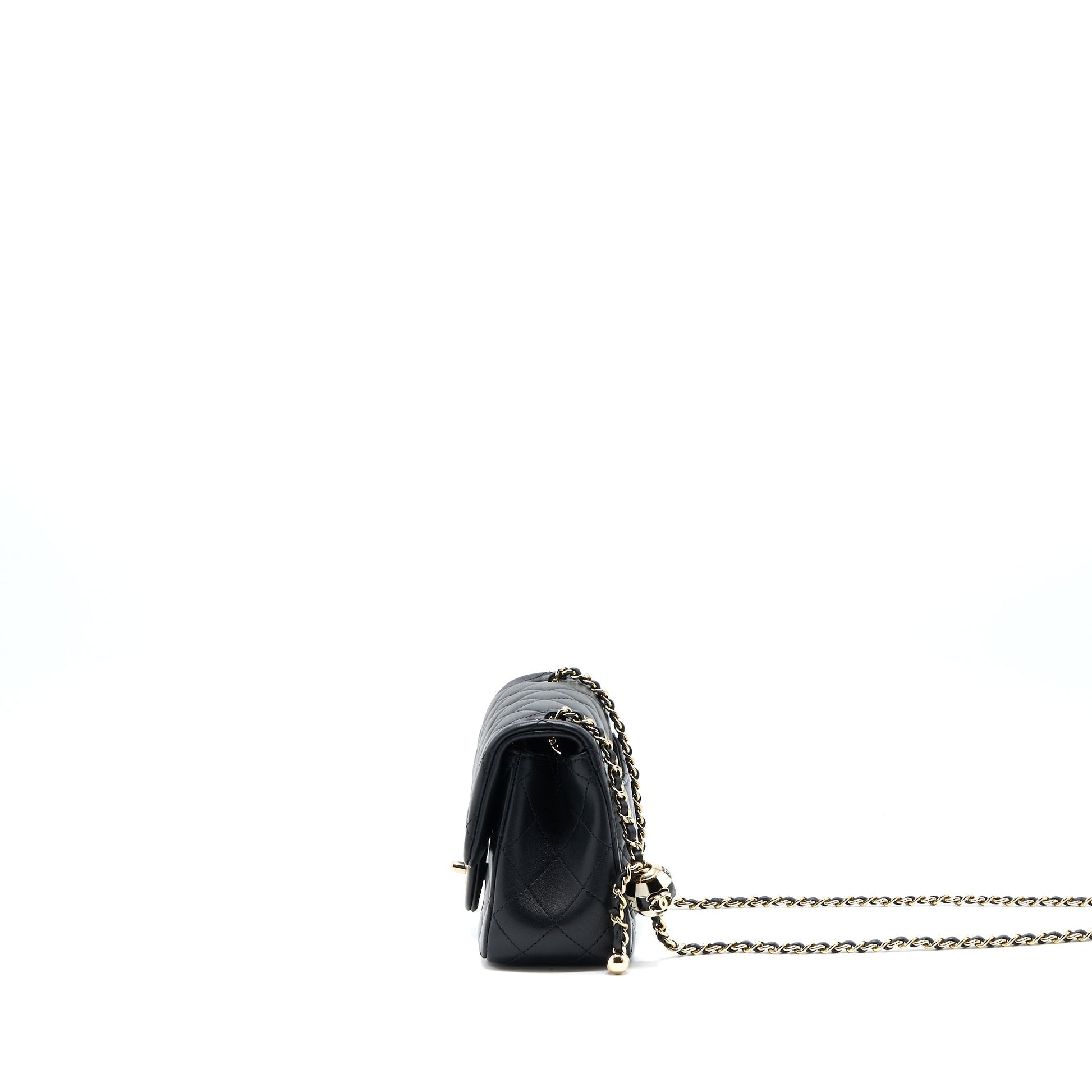 Chanel 23C Pearl Crush Square Flap Lambskin Black Shoulder Bag Lghw Microchip
