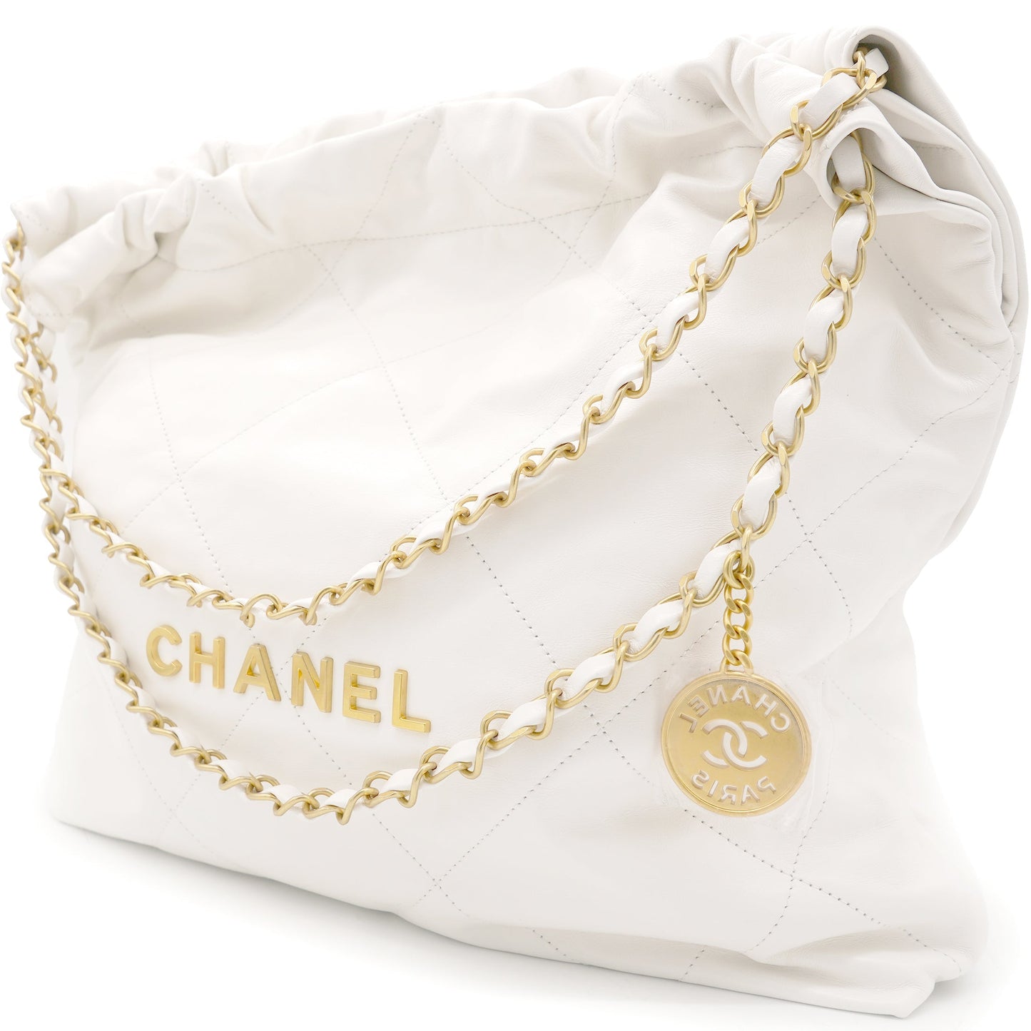 Chanel Shiny Calfskin Quilted Small 22 White Handbag