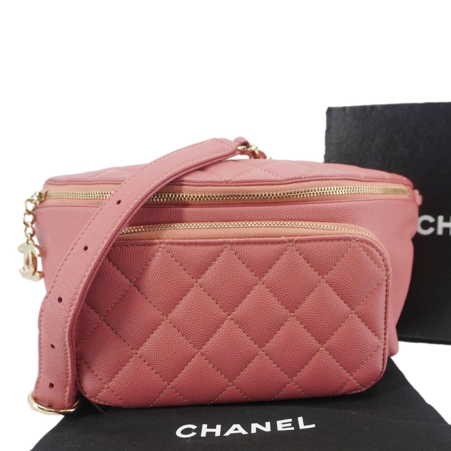 Chanel Business Affinity Quilted Caviar Belt Leather Pink