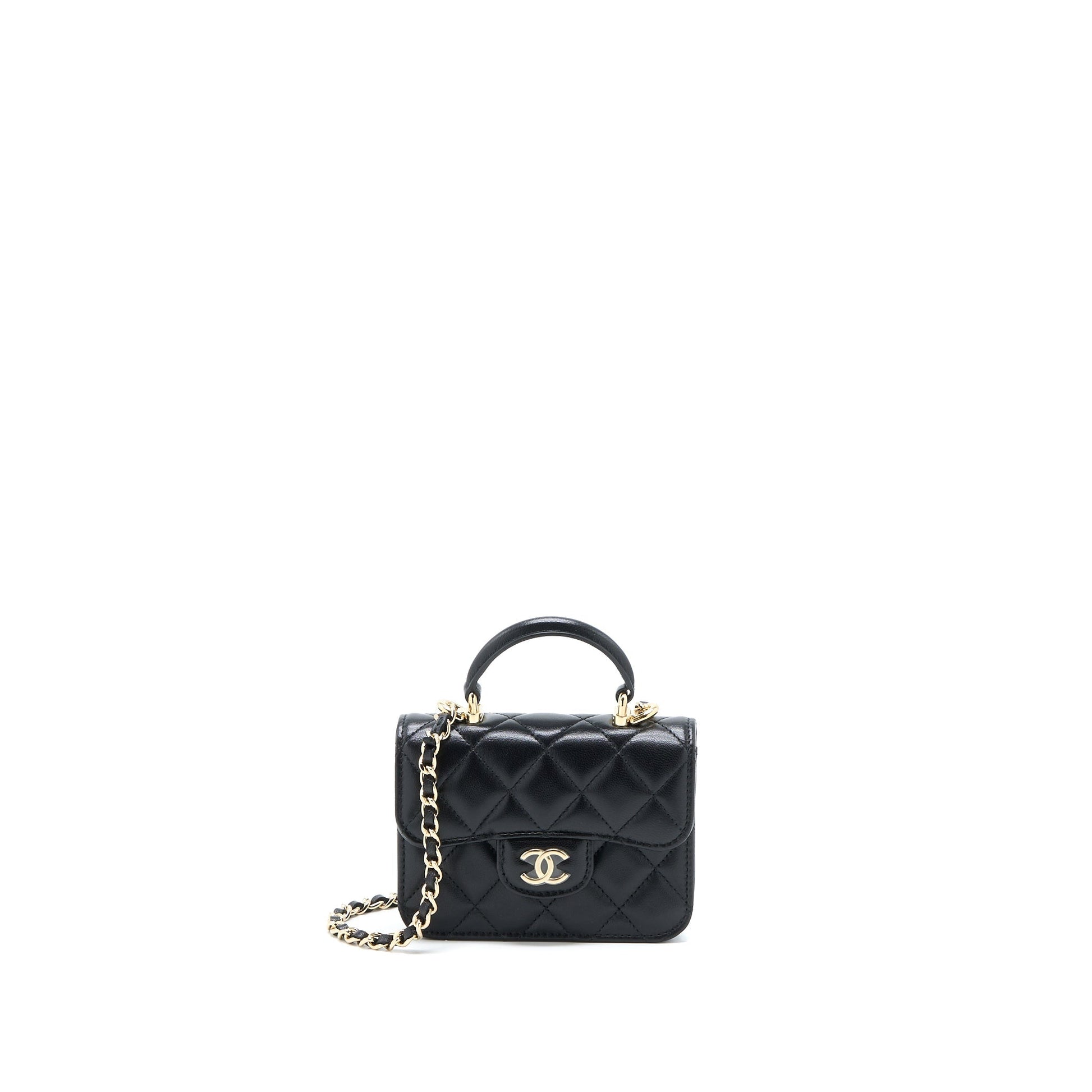 Chanel Top Handle Flap Lambskin LGHW Black Shoulder Bag Lghw 1