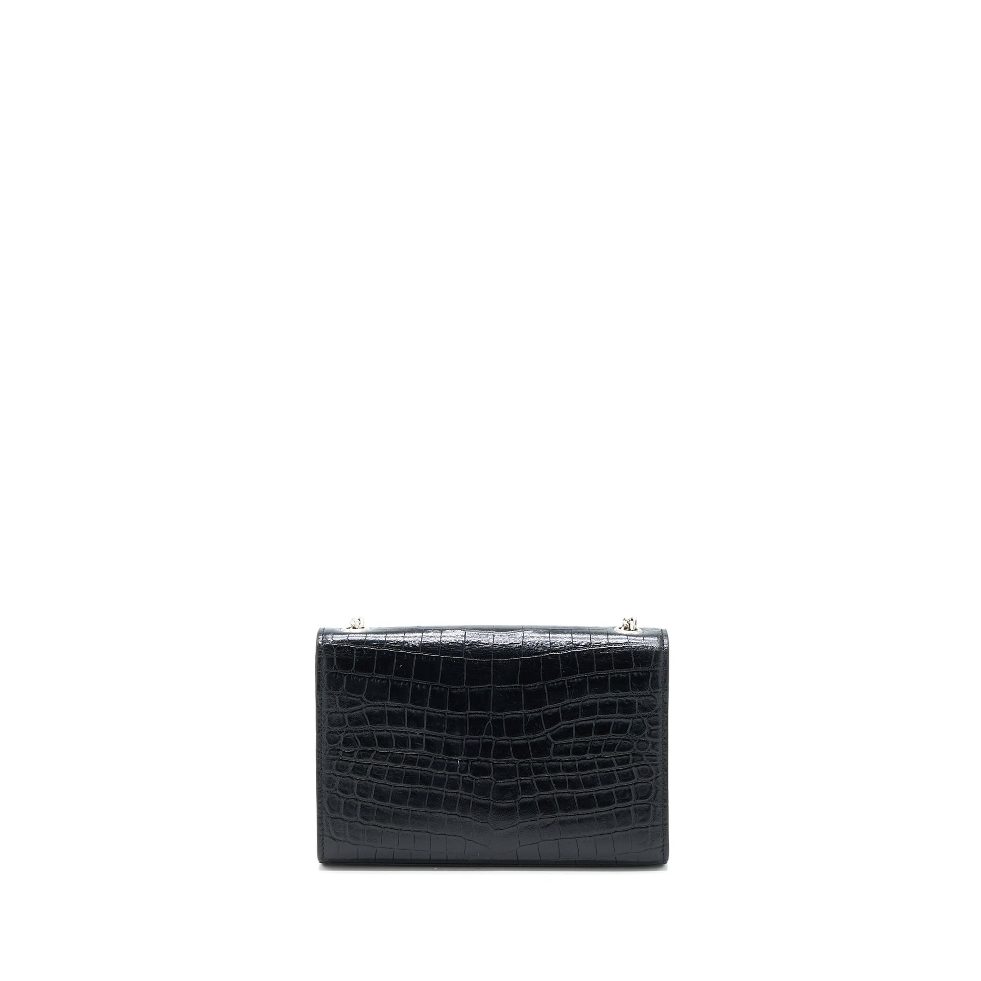 YSL Saint Laurent Saint Laurent Kate Tassel Crocodile Embossed Calfskin Black Travel Bag