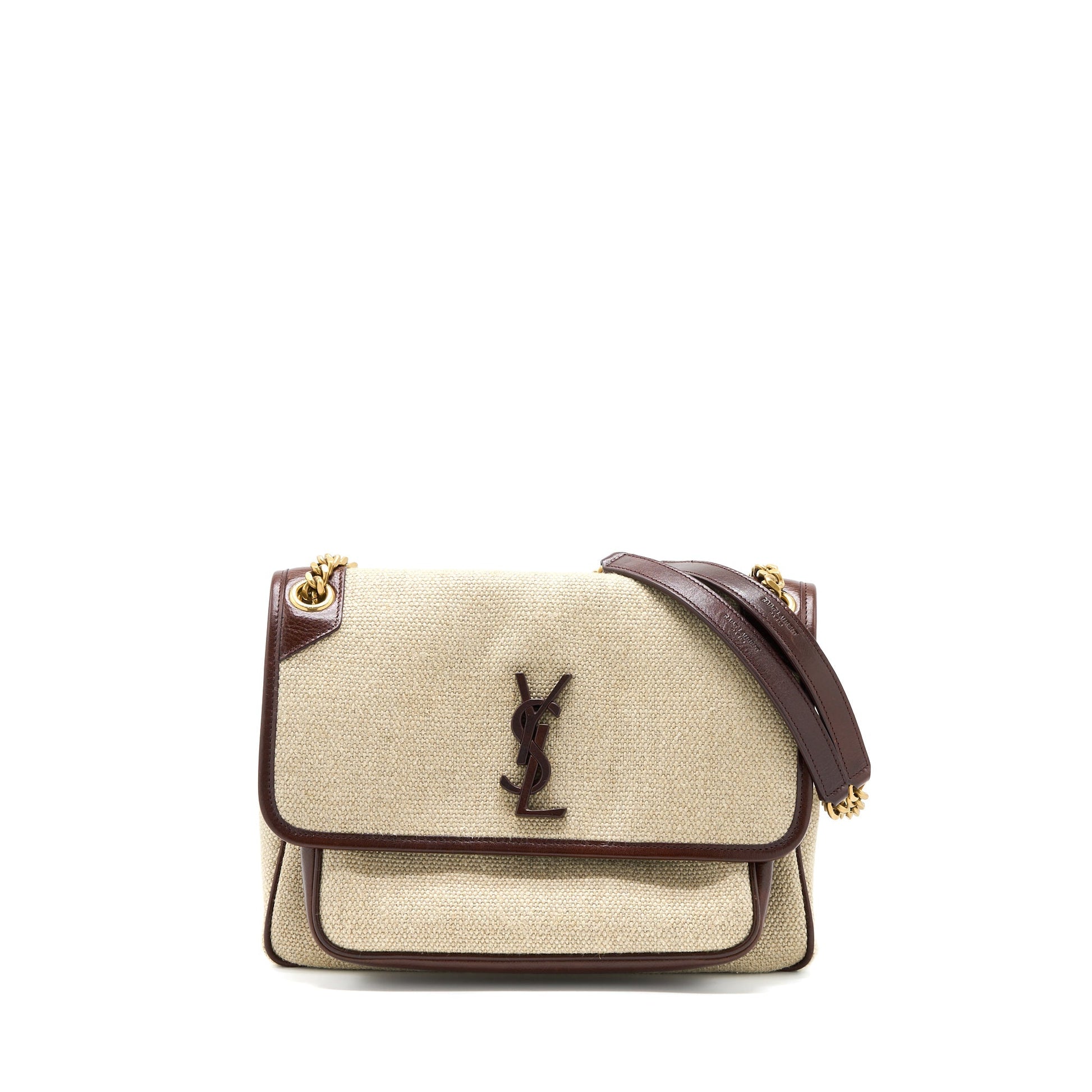 YSL Saint Laurent Saint Laurent Niki Purse Trimmed Linen Travel Canvas Brown Travel Bag