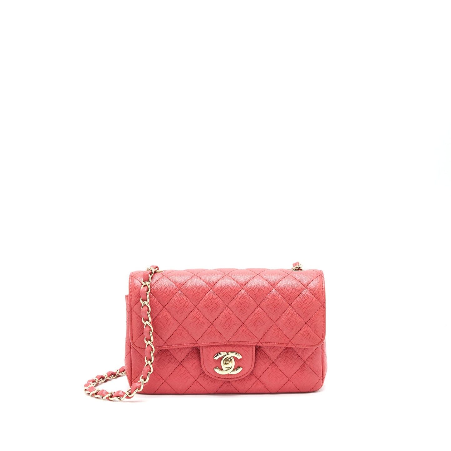 Chanel Rectangular Flap Caviar Coral GHW Pink Shoulder Bag
