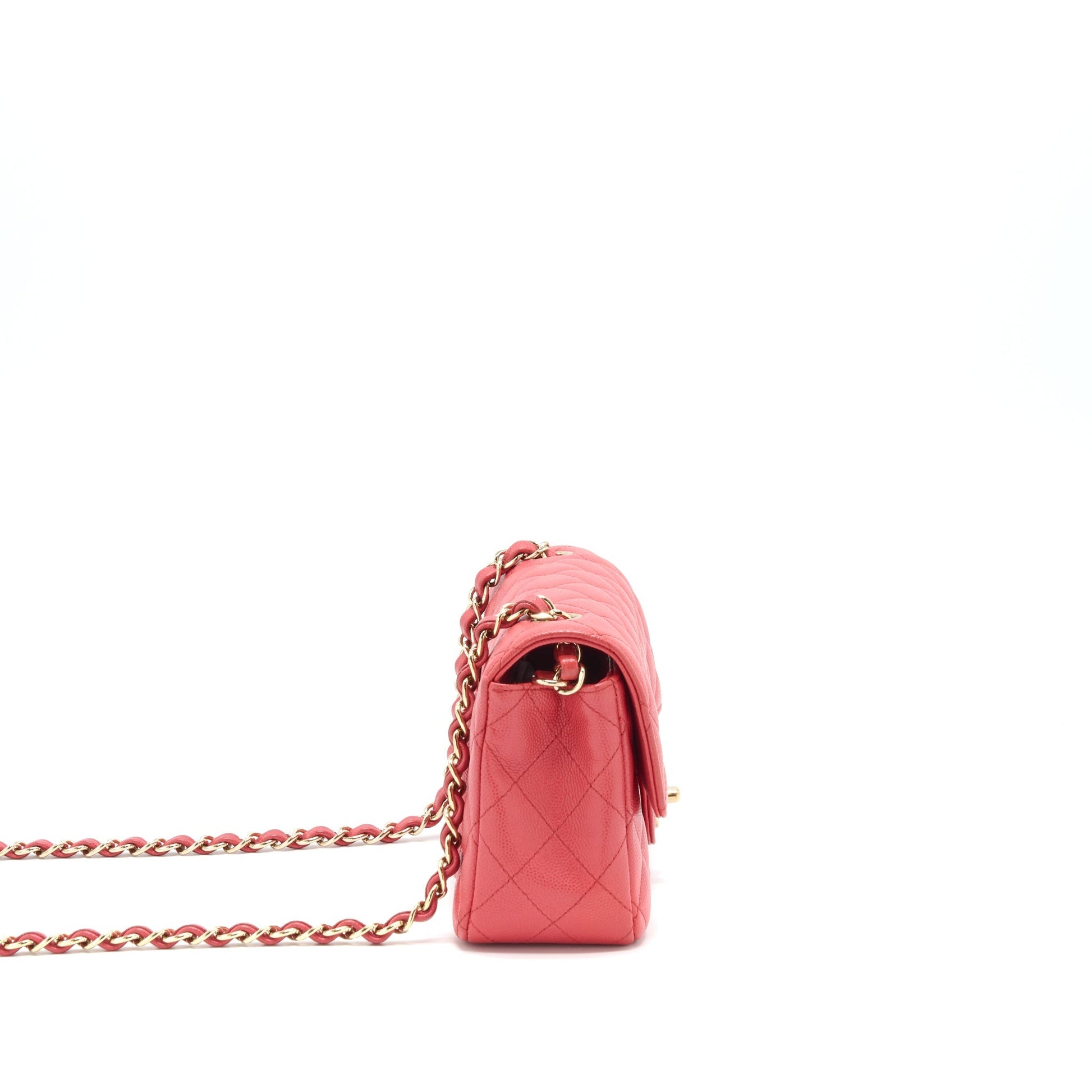 Chanel Rectangular Flap Caviar Coral GHW Pink Shoulder Bag