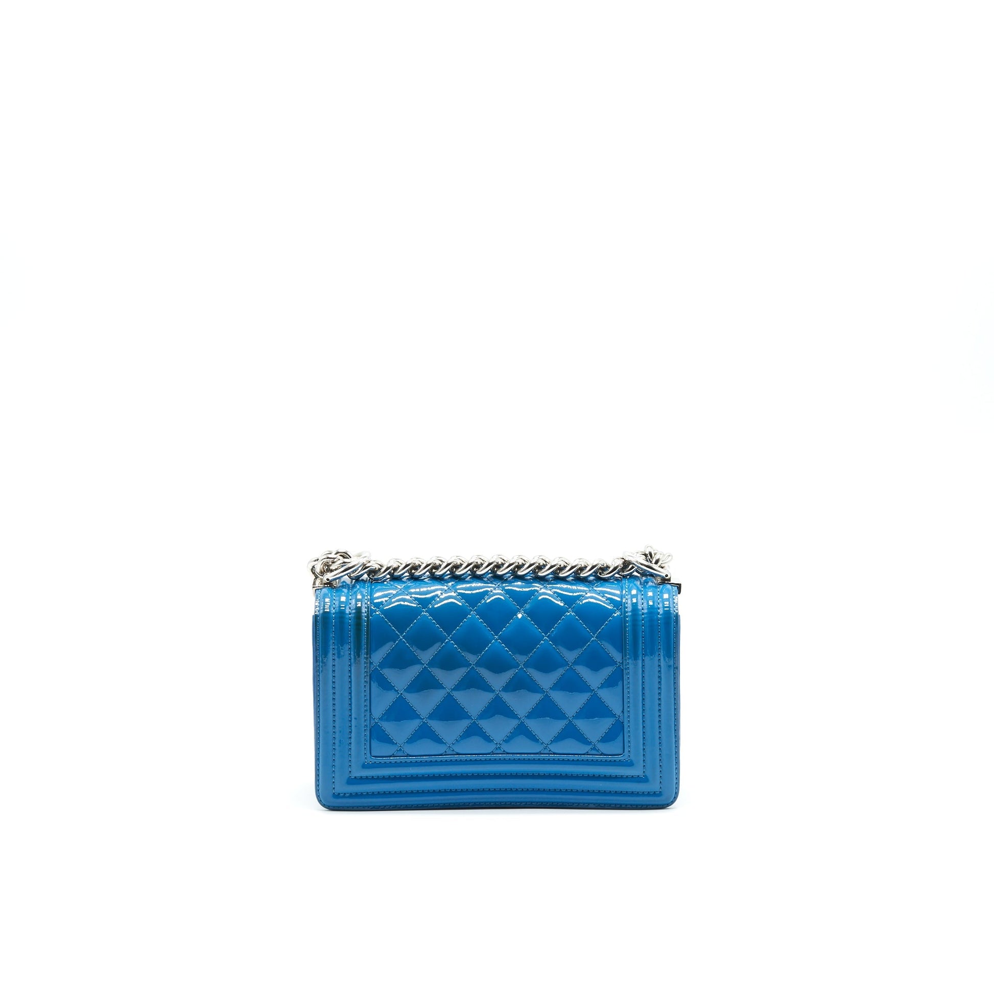 Chanel LE BOY PATENT SHW Blue Small Leather Handbag