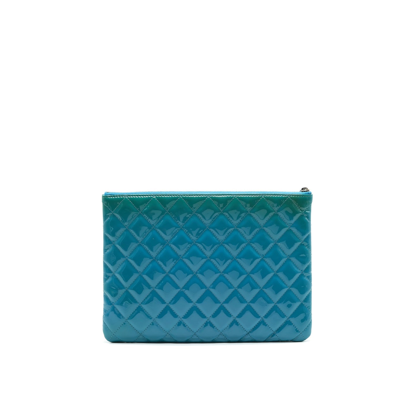 Chanel QUILTED PATENT Blue Leather Clutch Bag
