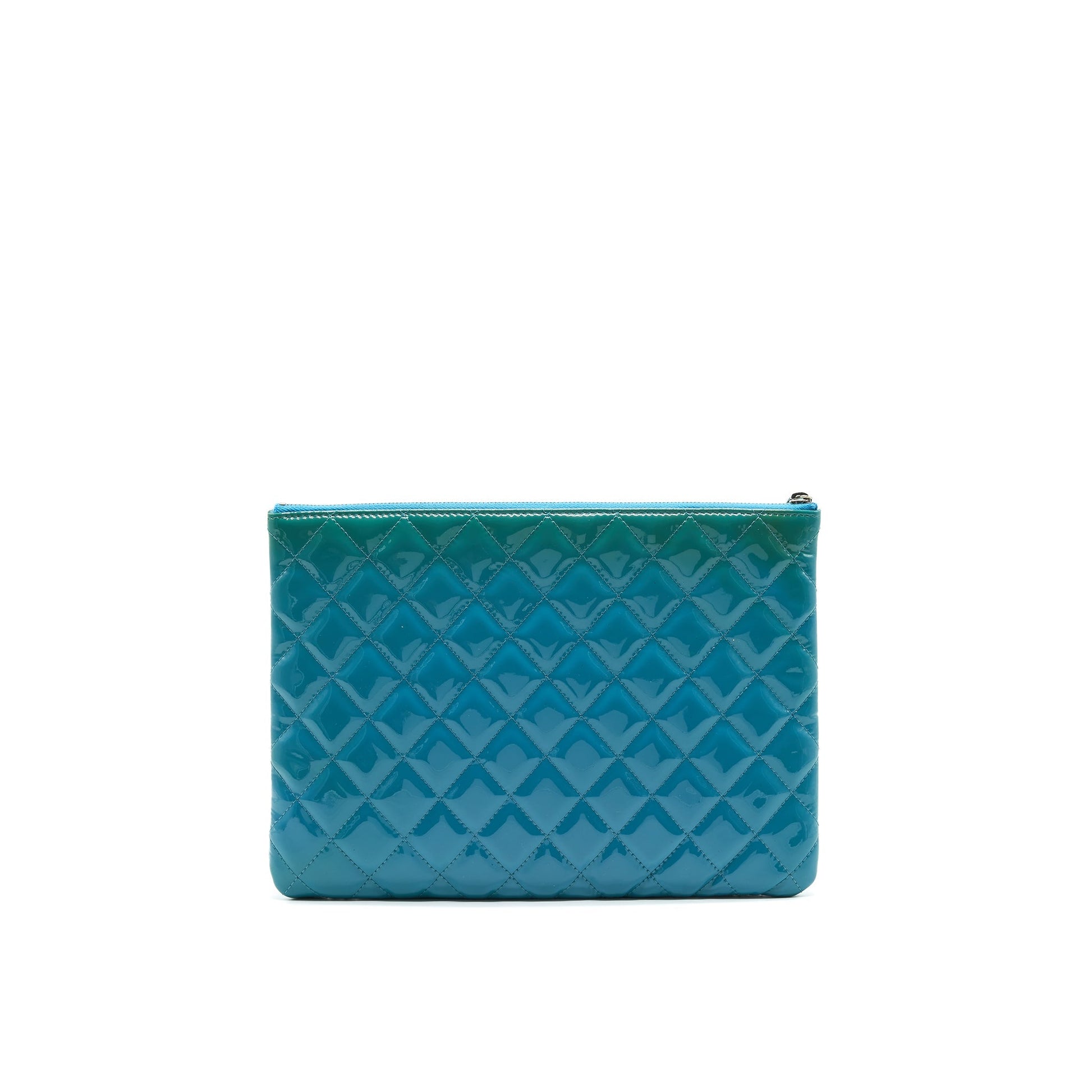 Chanel QUILTED PATENT Blue Leather Clutch Bag