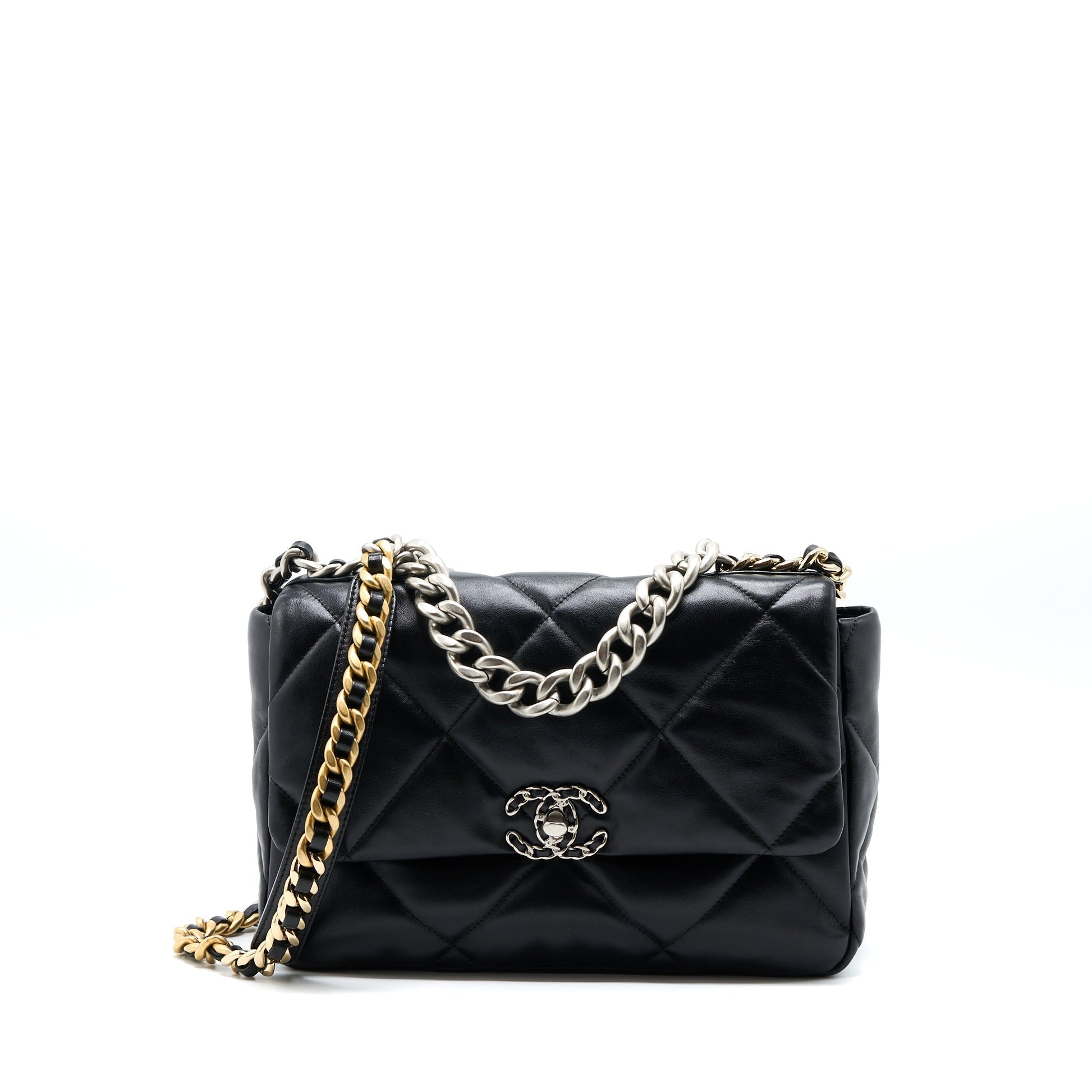 Chanel 19 Goatskin Hardware Microchip Multicolour Black Handbag