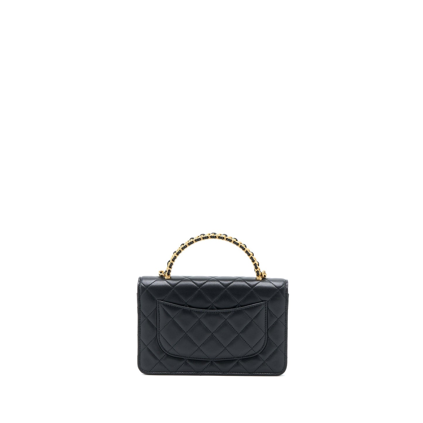 Chanel Top Handle On Lambskin Brushed GHW Black Wallet Case