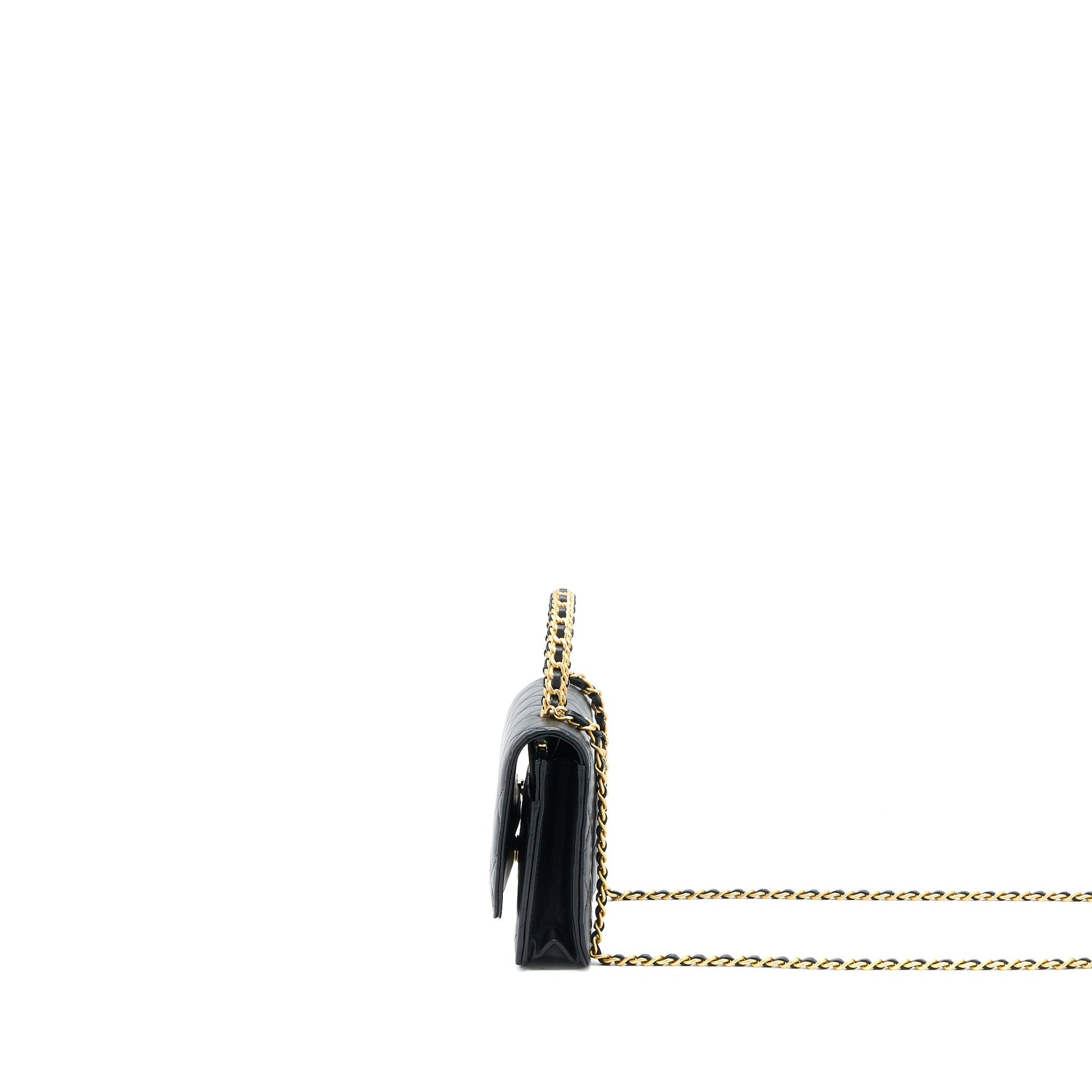 Chanel Top Handle On Lambskin Brushed GHW Black Wallet Case