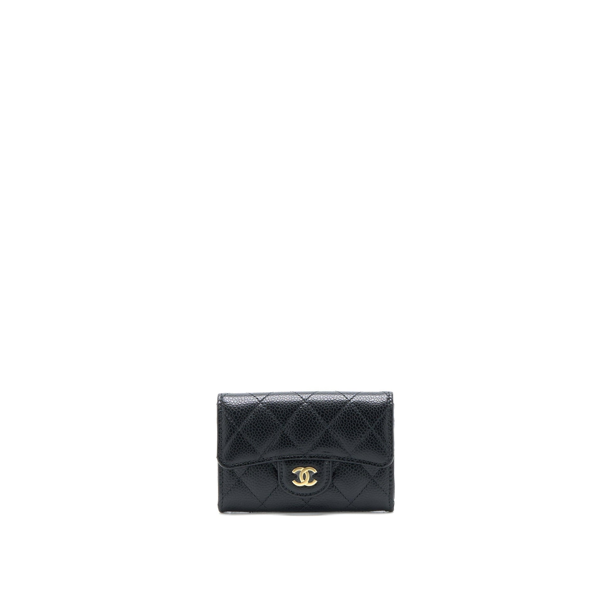 Chanel Classic Flap Cardholder Caviar GHW Microchip Black Wallet Case
