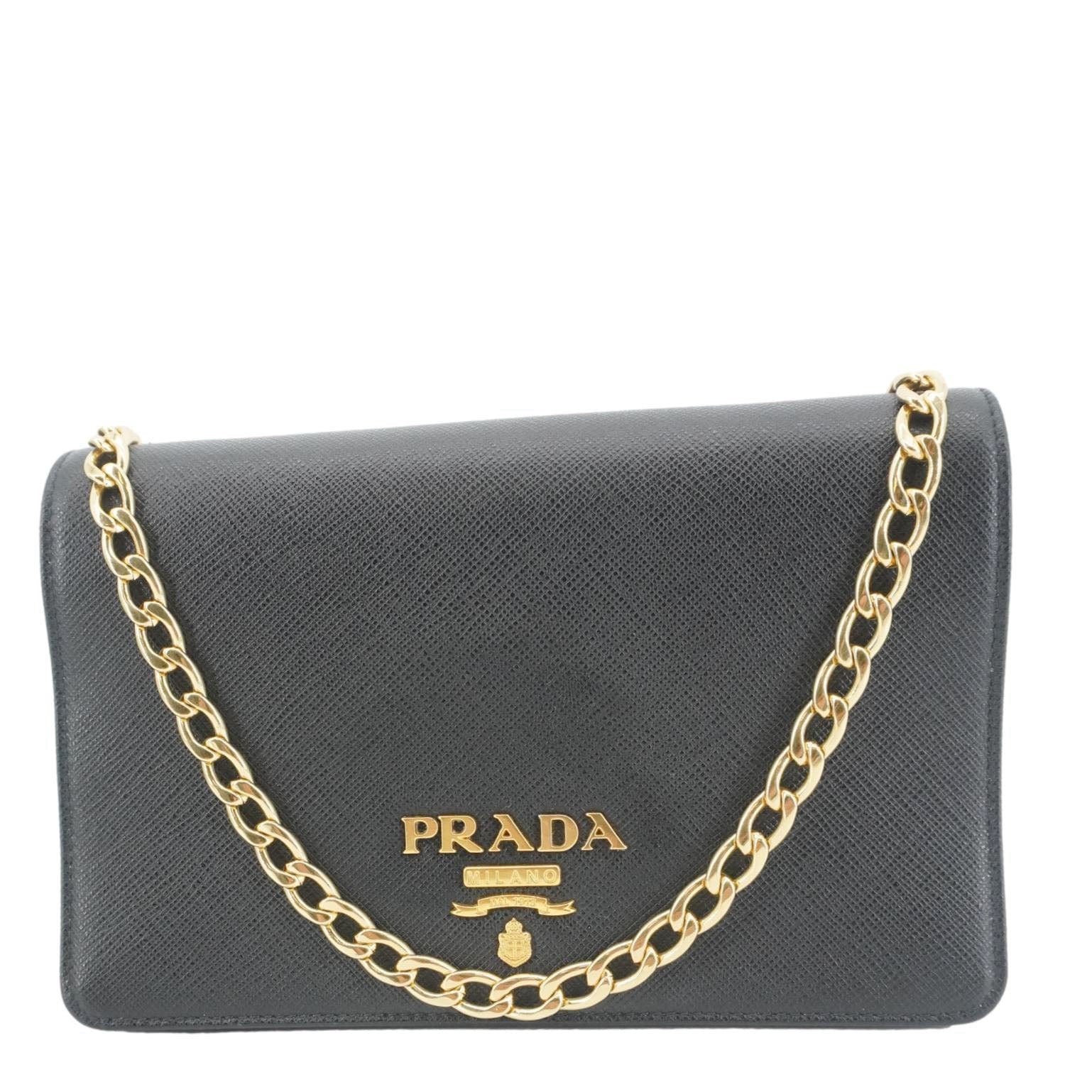 Prada Lux Crossbody Bag Saffiano Black Chain