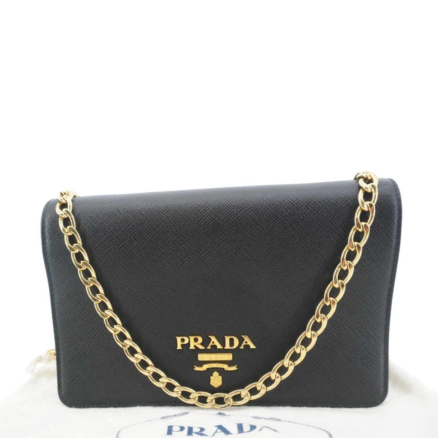 Prada Lux Crossbody Bag Saffiano Black Chain