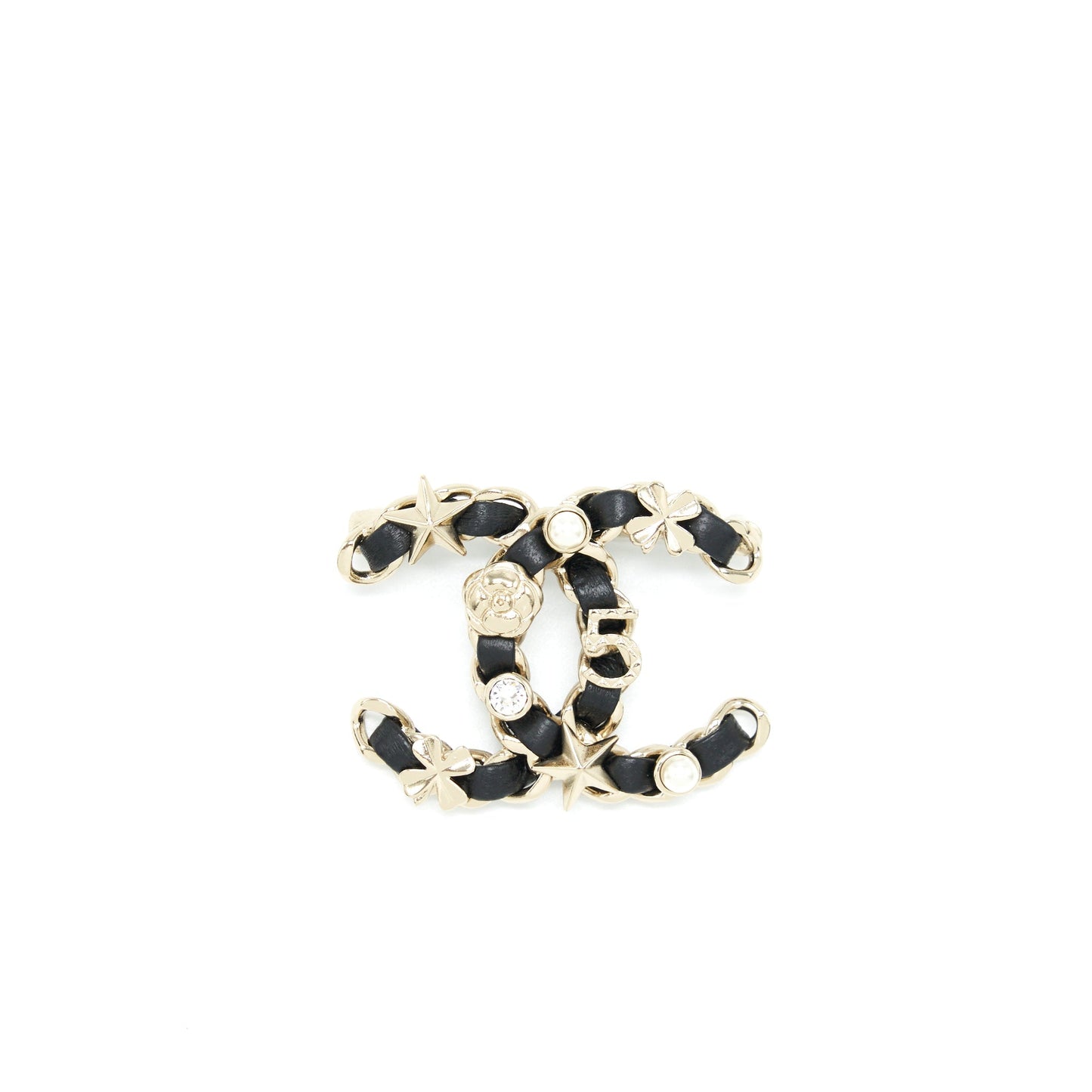 Chanel 22S CC Logo Brooch Charm LGHW Black Key Chain